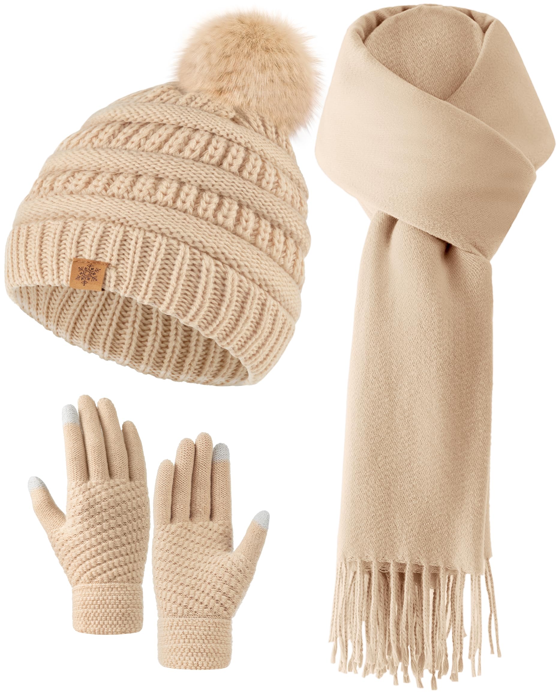 Winter Hat Gloves Scarf Set for Women, Fleece Lined Beanies, Long Scarf for Women and Touchscreen Winter Gloves Set-image-27