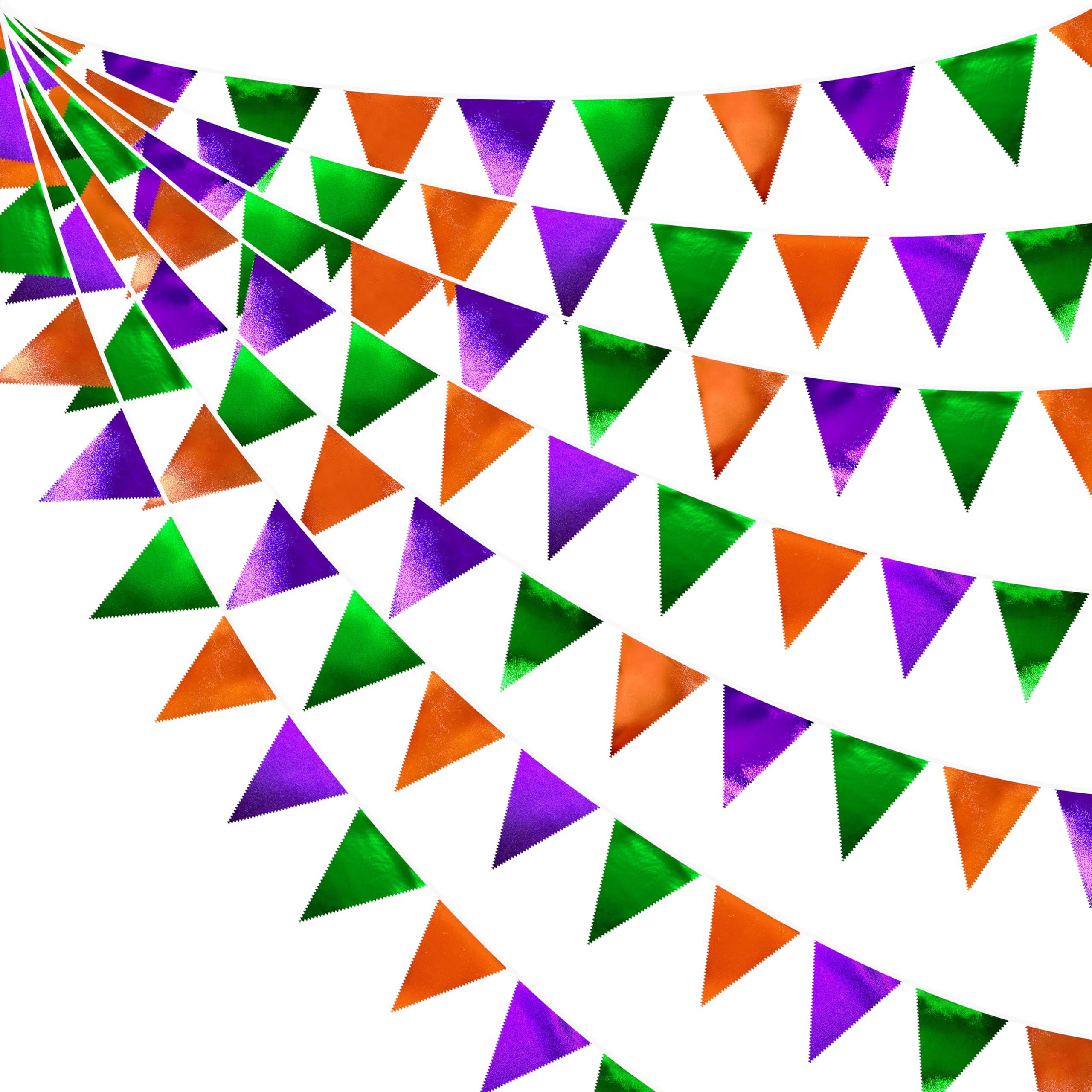 Halloween Party Decorations Metallic Fabric Green Orange Purple Triangle Pennant Banner Flag Bunting for Trick or Treat Spooky Hey Boo Happy Halloween Holiday Birthday Baby Shower Party Supplies