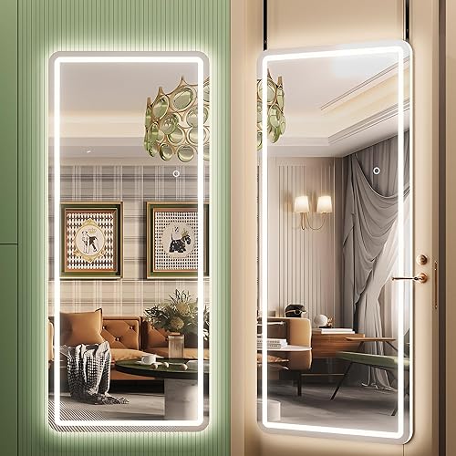 Hasipu Espejo de puerta de longitud completa, 40 x 19 pulgadas, espejo colgante con luces, espejo de longitud completa para dormitorio, sala de