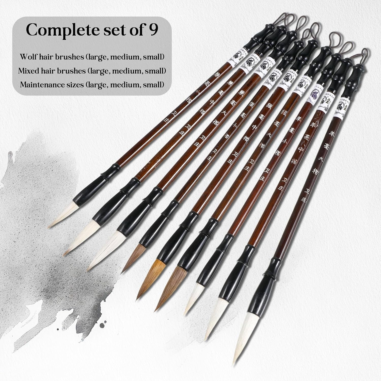 10 Piece Calligraphy Brush Set, Chinese Chinese Calligraphy Brush with Roll-up Bamboo Holder Japanese Writing Brushes for Beginners and Artists Painting Sumi Brushes for Traditional Art