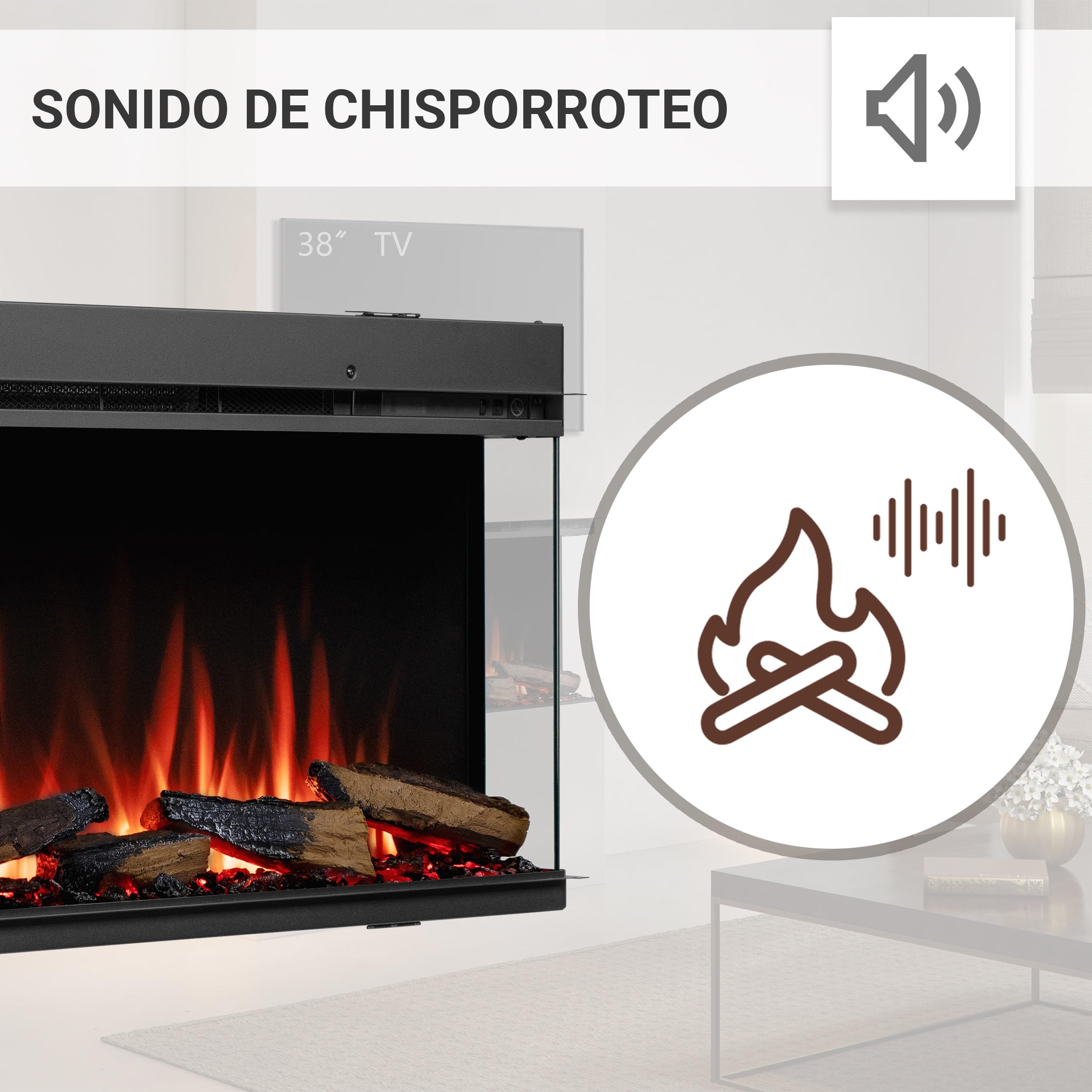 BALDERIA Athena 44 - Chimenea electrica empotrable, Calefactor bajo Consumo 1500W