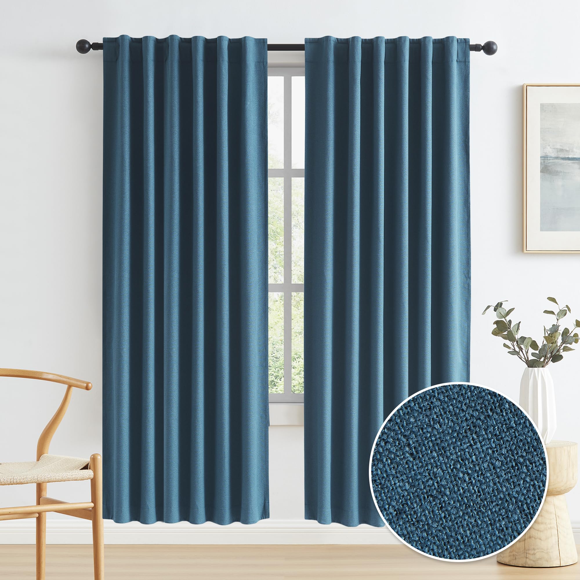 KEQIAOSUOCAI 80 Inch Full Blackout Linen Textured Door Curtains for Doorway 2 Panels, Noise Reducing Heat Blocking Drapes for Windows Back Tab Loop