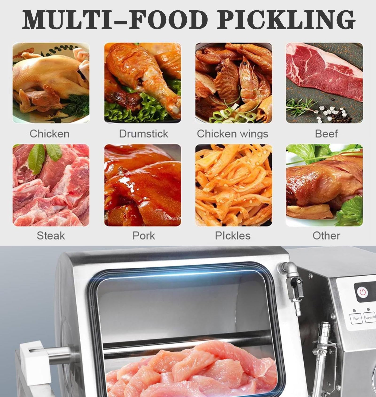 Meat Tumbler Marinator Machine 18L, Commercial Vacuum Tumbler with Three-Speed, Bidirectional Rotation & 1-99 Mins Timing for Meat and Vegetables