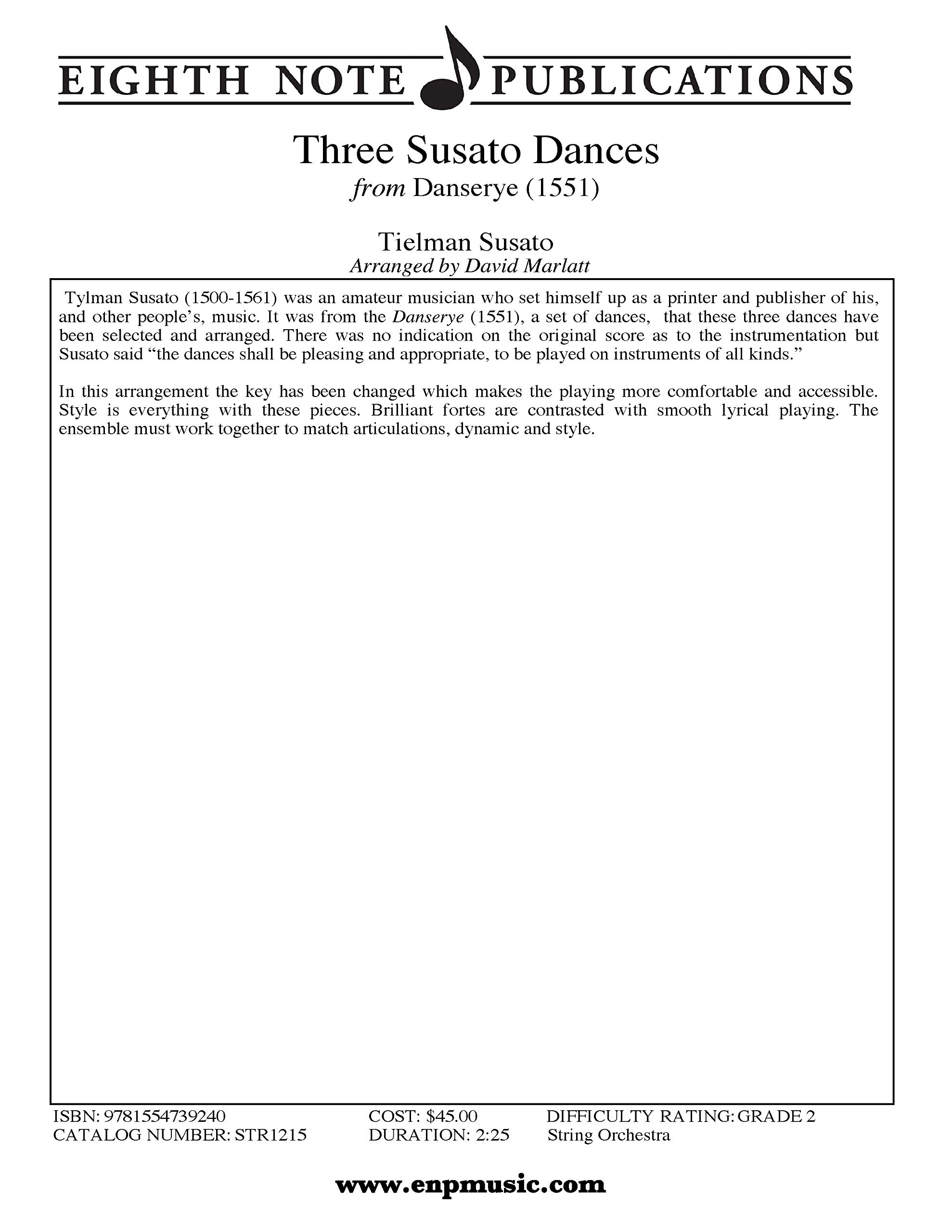 Three Susato Dances: From Danserye (Eighth Note Publications)