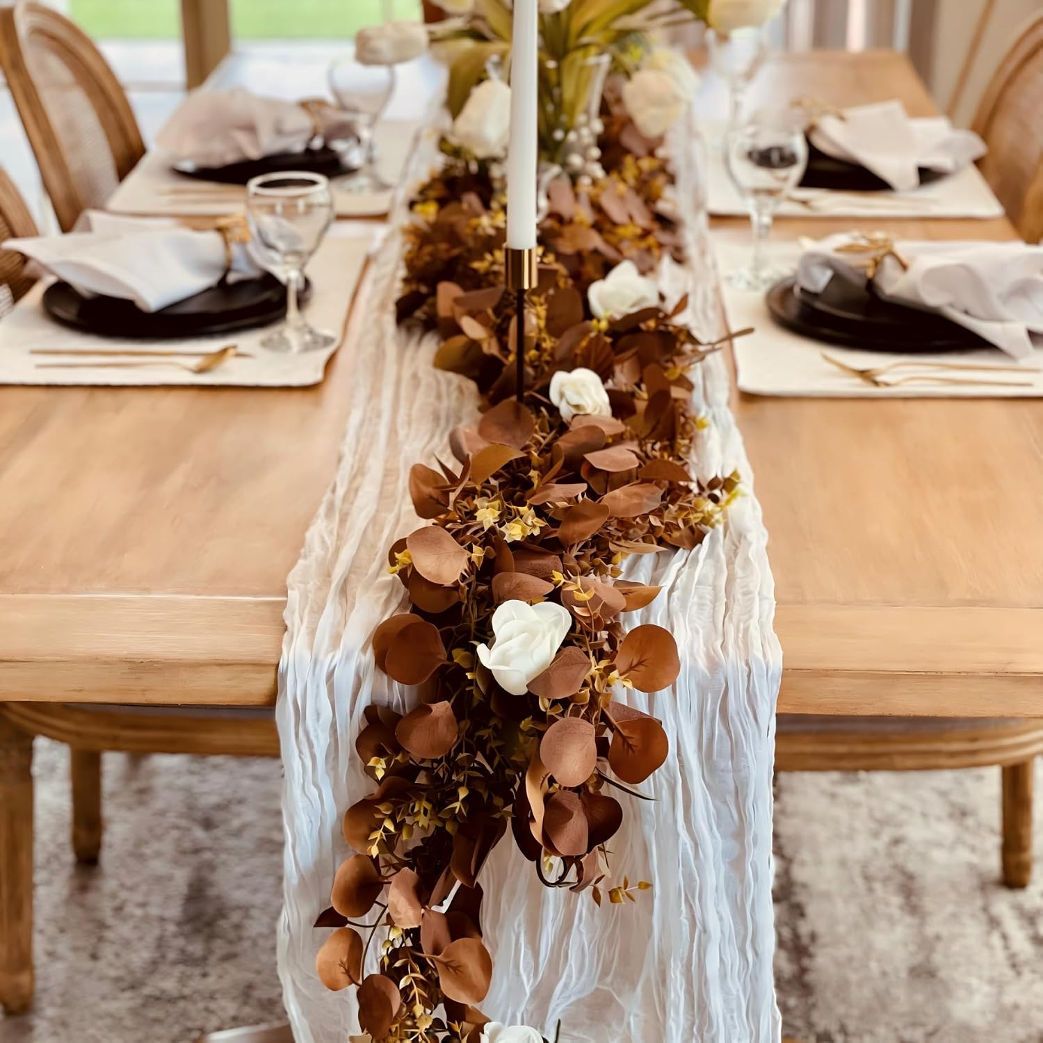 3Pcs Eucalyptus Garland,Artificial Eucalyptus Leaves Table Greenery Garland Wreath Vines for Wedding Party Table Fireplace Bedroom Wall Room Decor