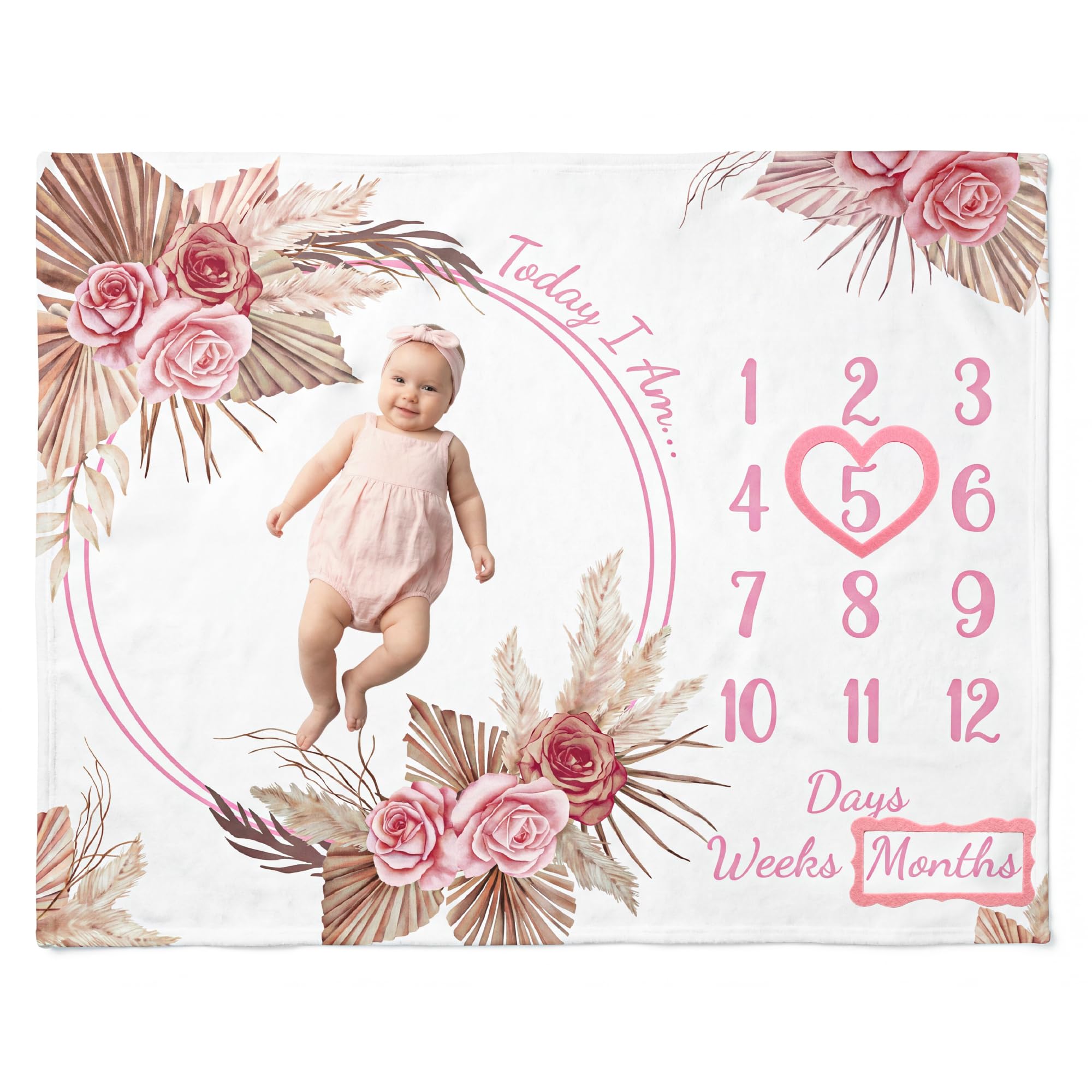 Manta mensual de hito para bebé niña, forro polar suave, manta de hito para recién nacido, fondo de fotografía floral, manta de primer año del bebé, decoración de guardería, 50 x 40 pulgadas