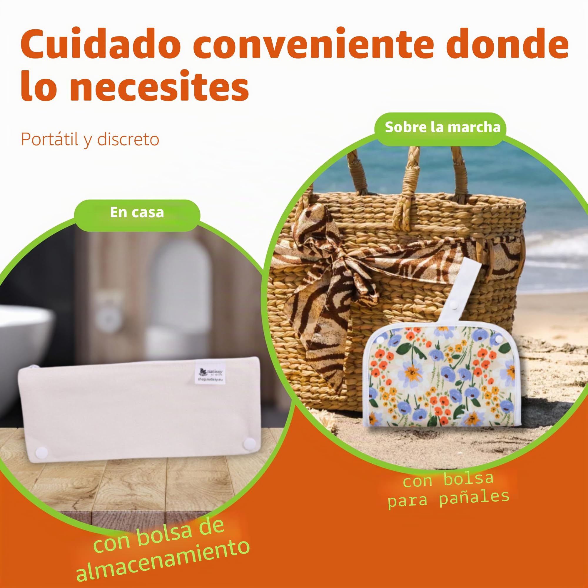 Natissy Compresas Reutilizables de Algodón Orgánico para Mujer y Adolescente, Lavables, Suaves, No Irritantes y Reutilizables - Pack 6 Tallas S+M - Made in EU