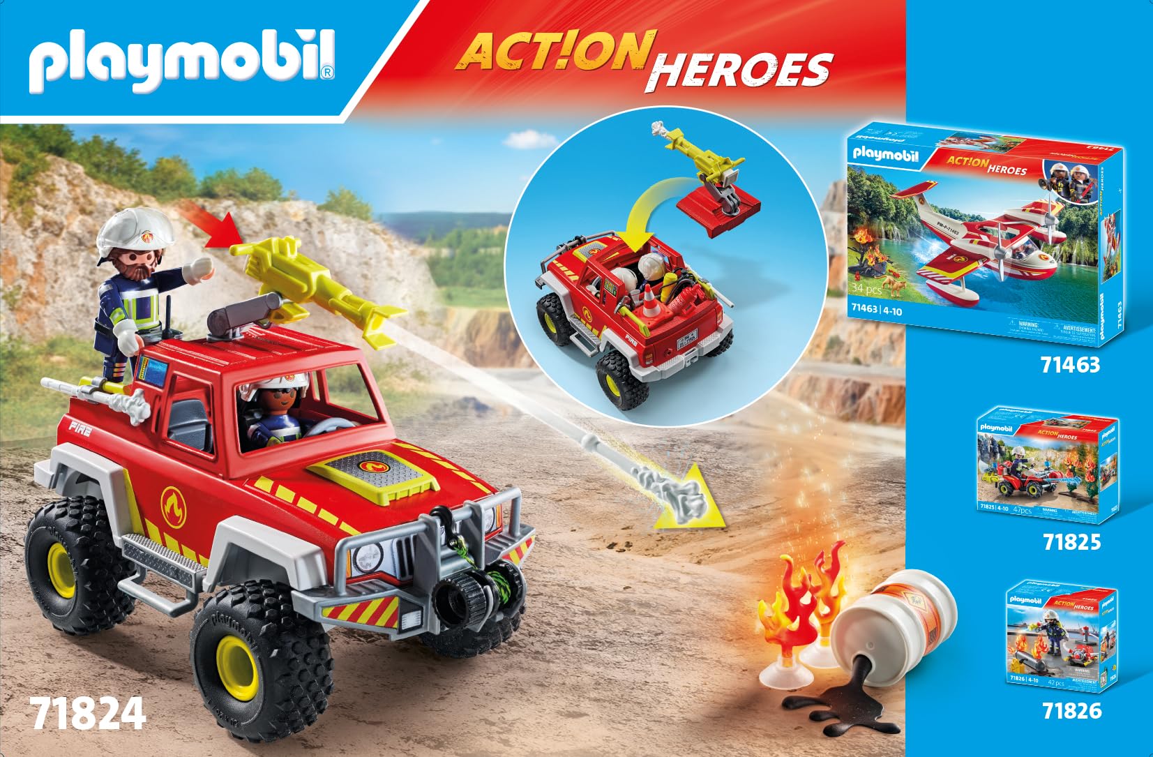 PLAYMOBIL | Action Heroes | Ciężarówka strażacka | Samochód strażacki | Auto zabawkowe | Zabawka dla dzieci od 4. roku życia | 71824