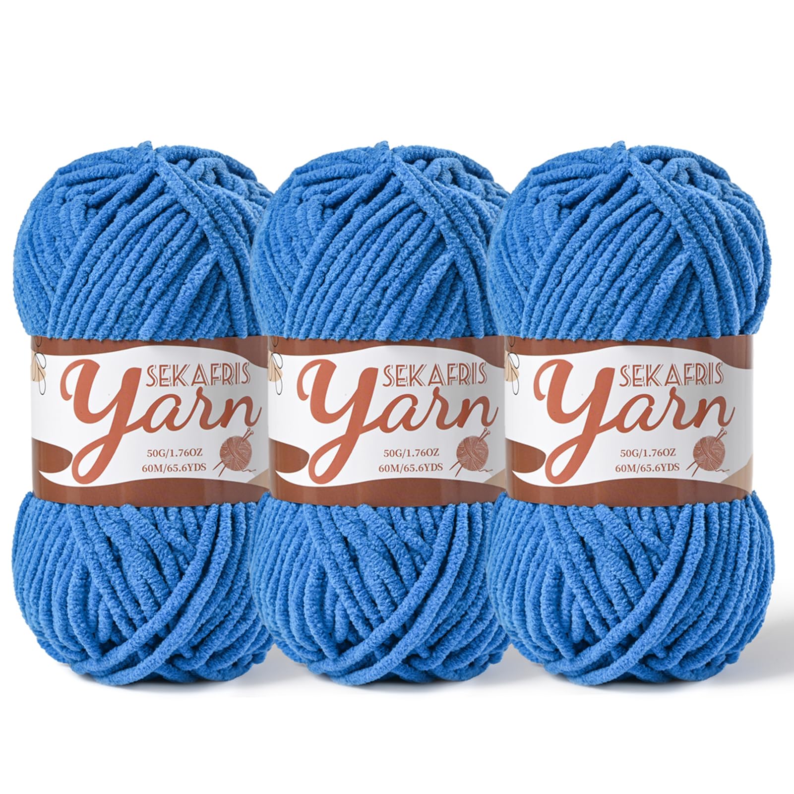 Chenille Yarn for Crocheting Crochet Blue Yarn 3 Pack