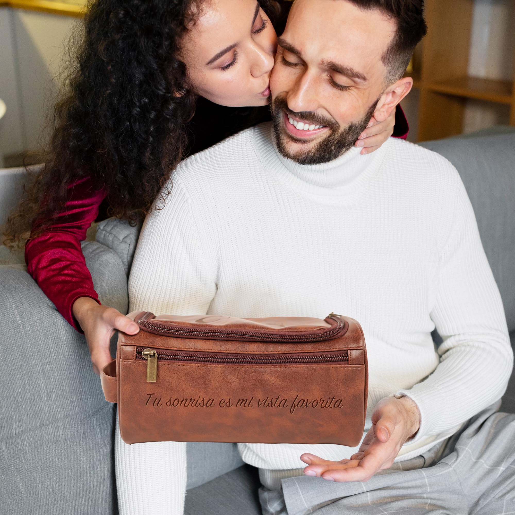 Easycosy Regalos Dia del Padre, Neceser Hombre en Piel Personalizado - Bolsa de Aseo Compacto para Viaje, Regalo para Papá, Amantes y Amigos