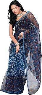 Shanjh Kota Doriya Hand Block Printed Saree for Women | 5.5m Saree + 0.8m Unstitched Blouse Piece | Lightweight Traditiona...