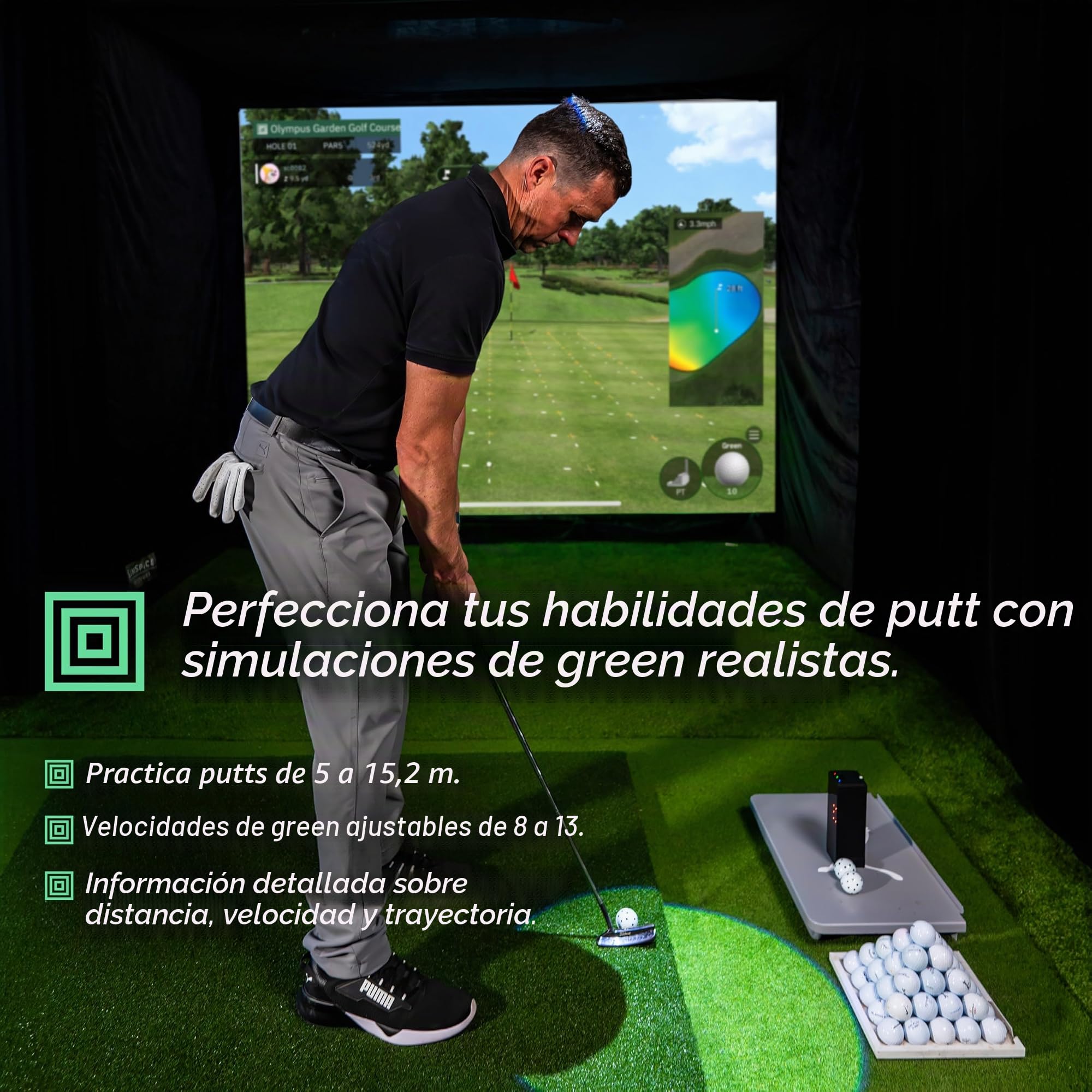 Square Golf Monitor de Lanzamiento Unisex para Interiores, Color Negro