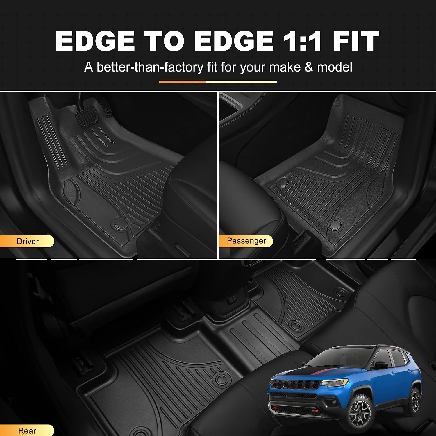 Automotive Floor Mats & Cargo Liners Trunk Set Compatible with 2017-2025 2026 Jeep Compass Trunk Mat Cargo Liner TPE All Weather Custom Fit for 2026 Compass Accessories, Black 5)2017-2026 Jeep Compass 4PCS