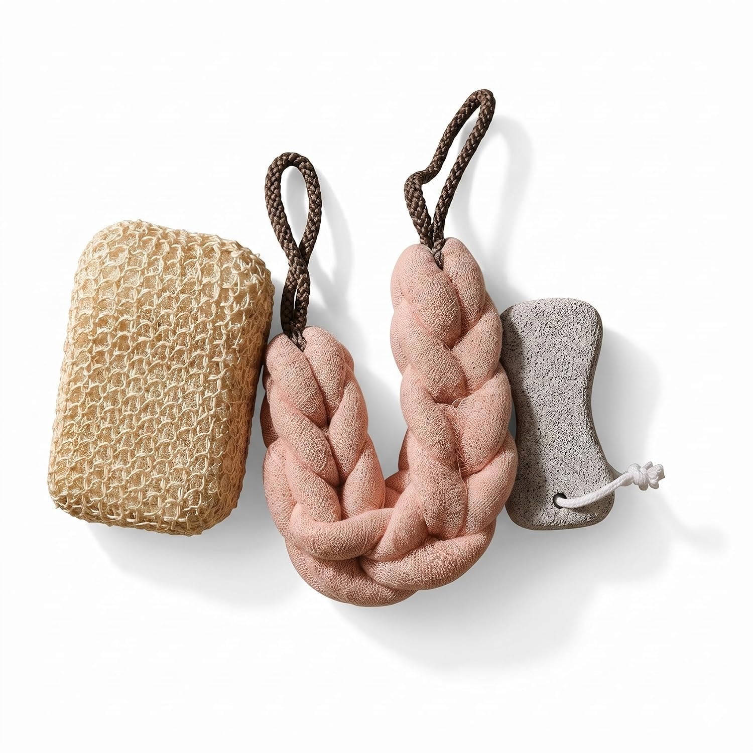 3 Piece Body Scrubber Set with Sisal Soap Saver Bag, Braided Back Scrubber and Natural Pumice Stone, Exfoliating Shower Bath Accessories for Smooth Skin Care, Men & Women-image-19