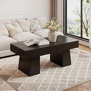 27 Black and Wood Living Room Decor Ideas That Feel Sleek and Cozy 81 LITTLE TREE Farmhouse Coffee Table, 47 Inches Wooden Rectangular Accent ...