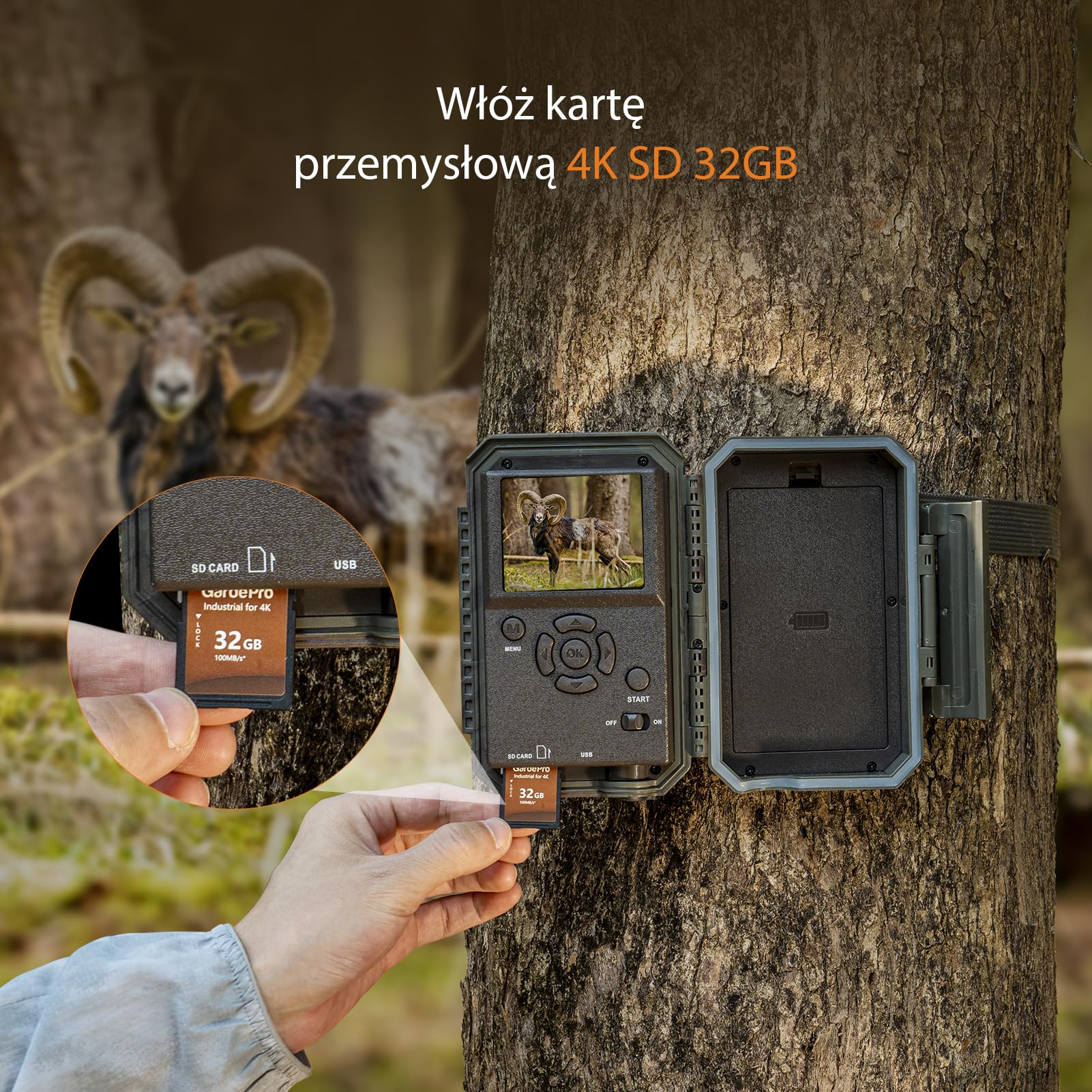 GardePro A50 4K kamera do obserwacji dzikich zwierząt z kartą SD 32 GB, 64 MP, kamera do obserwacji dzikich zwierząt z czujnikiem ruchu, widzenie nocne do 30 m, szybki wyzwalacz 0,1 s, czujnik ruchu