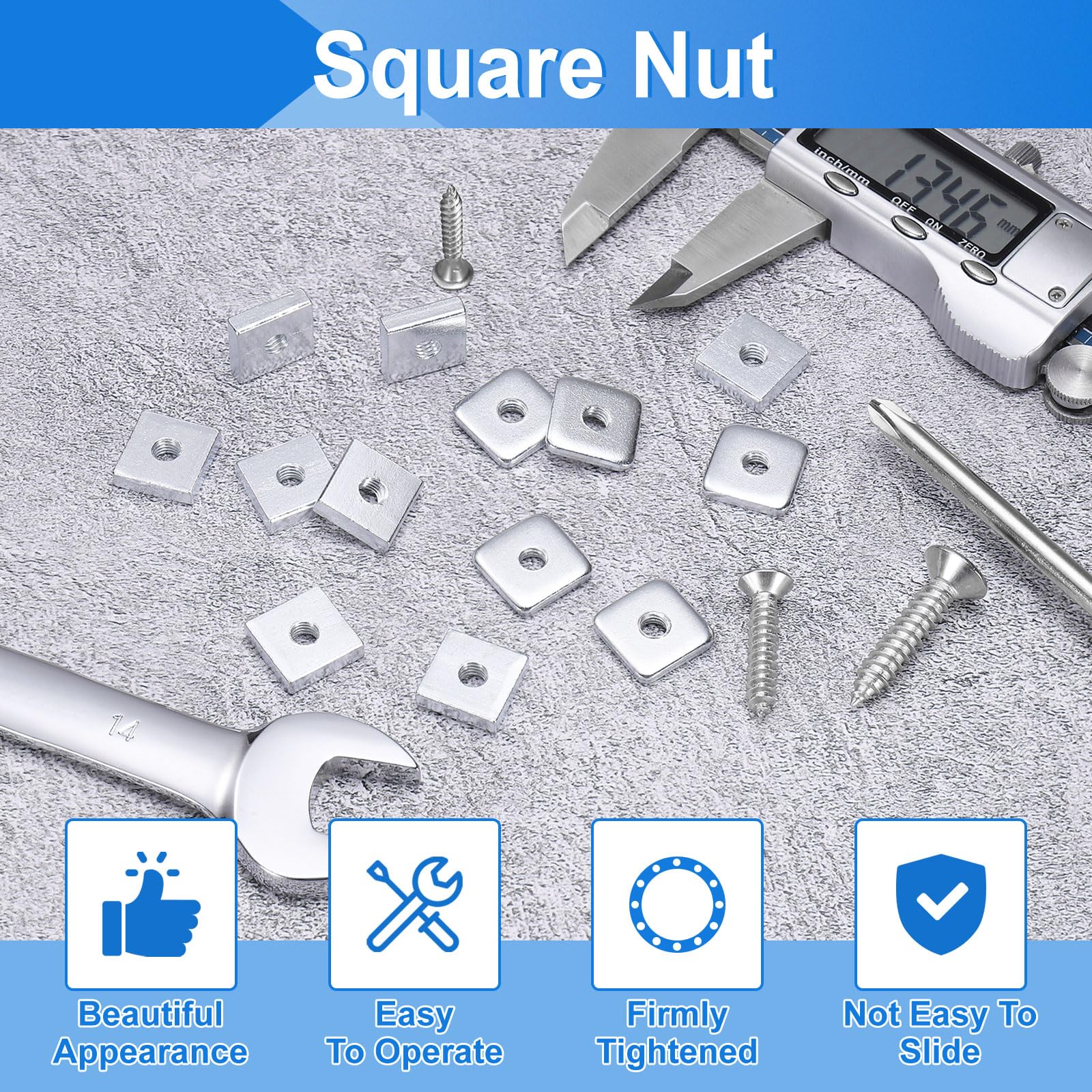 uxcell 200 tuercas cuadradas M5 x 14 mm x 4 mm, acero al carbono, chapado en zinc, tuercas cuadradas de rosca gruesa para reparaciones del hogar e ingeniería profesional, color plateado