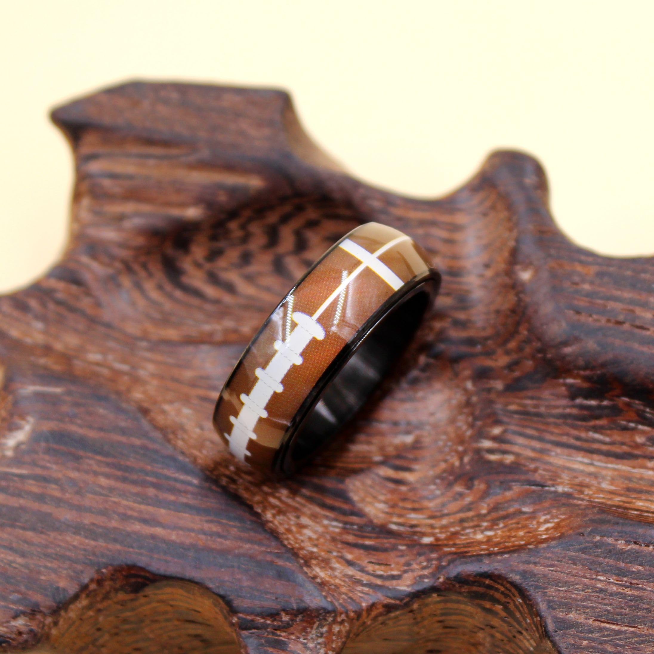 Anillo de Fútbol Americano Marrón de Acero Inoxidable para Hombre - Anillo Antiestrés Deportivo Tamaño R1/2