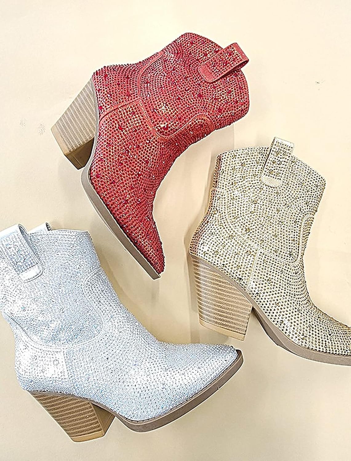 Forever Women's Rhinestone Block Heel Ankle Boots River-01 Gold 7 - Image 7