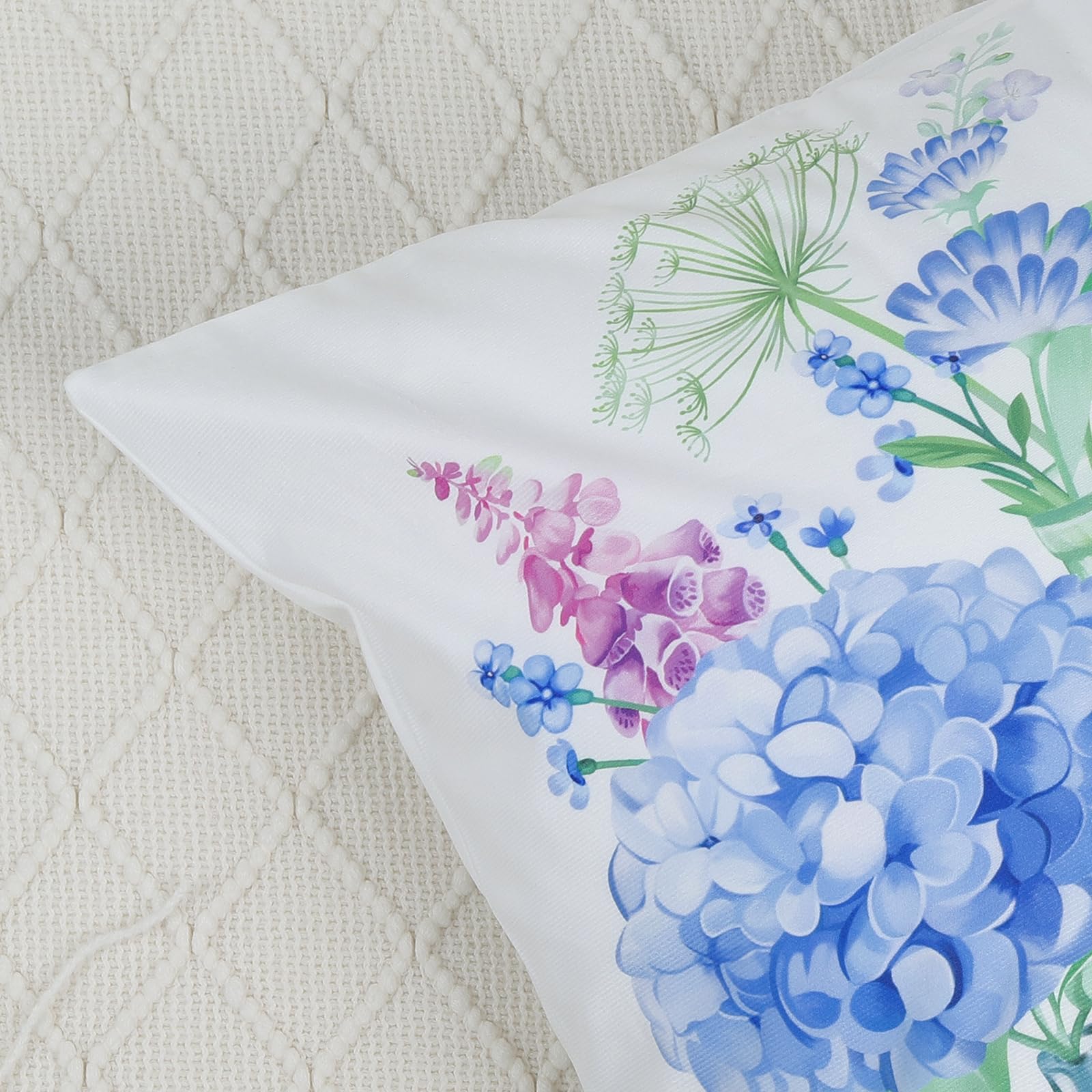 Bonhause Federe per Cuscini Fiore Blu 45 x 45 cm Copricuscini Decorativi Acquerello Fiori Foglie Velluto Federa per Cuscino Divano Letto Casa Giardino Primavera Decorazione Set di 2