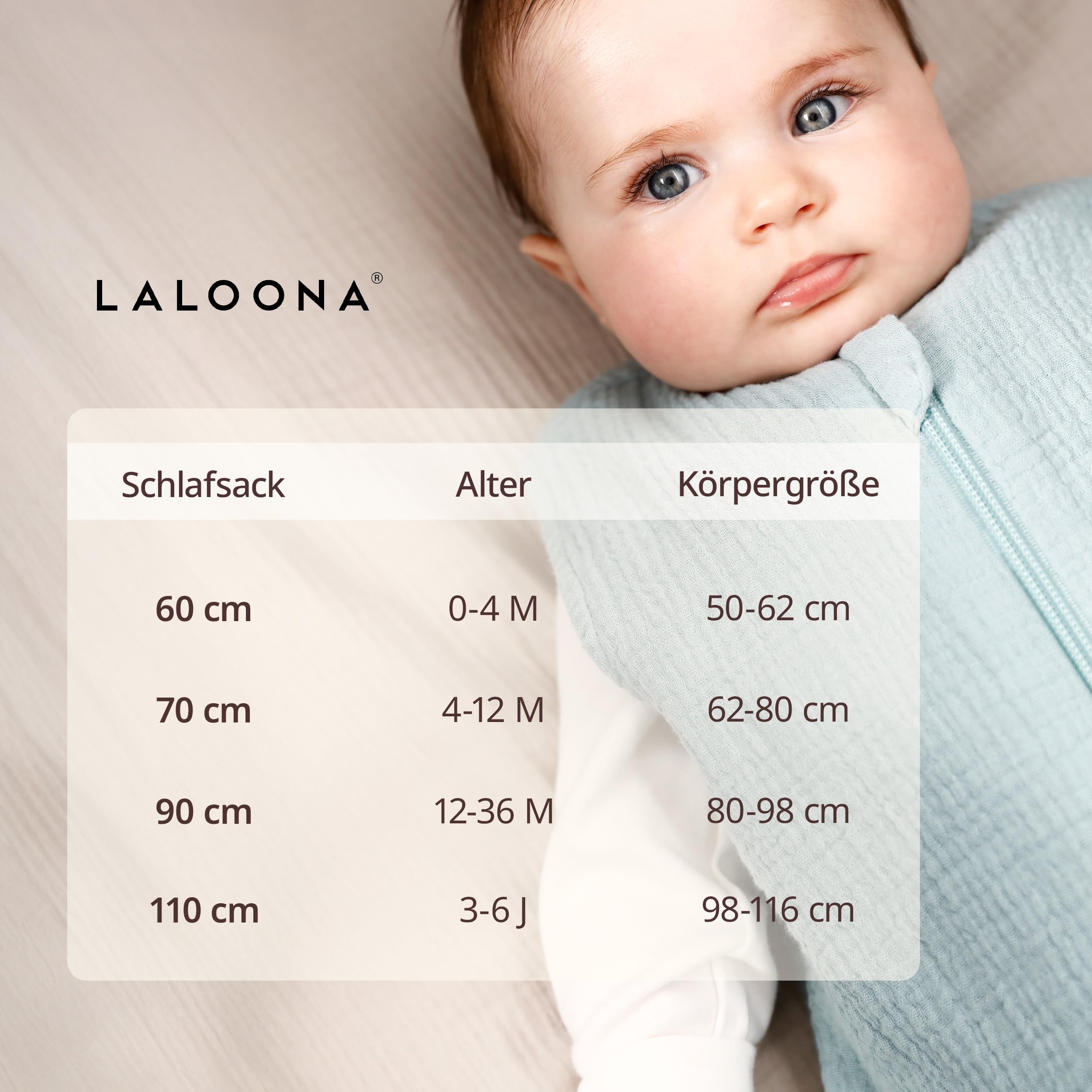LaLoona Sommerschlafsack Mull, ärmellos - Leichter Baby Schlafsack ohne Ärmel für Sommer und Frühling, 0.5 TOG, 100% Baumwolle, ÖkoTex Standard 100