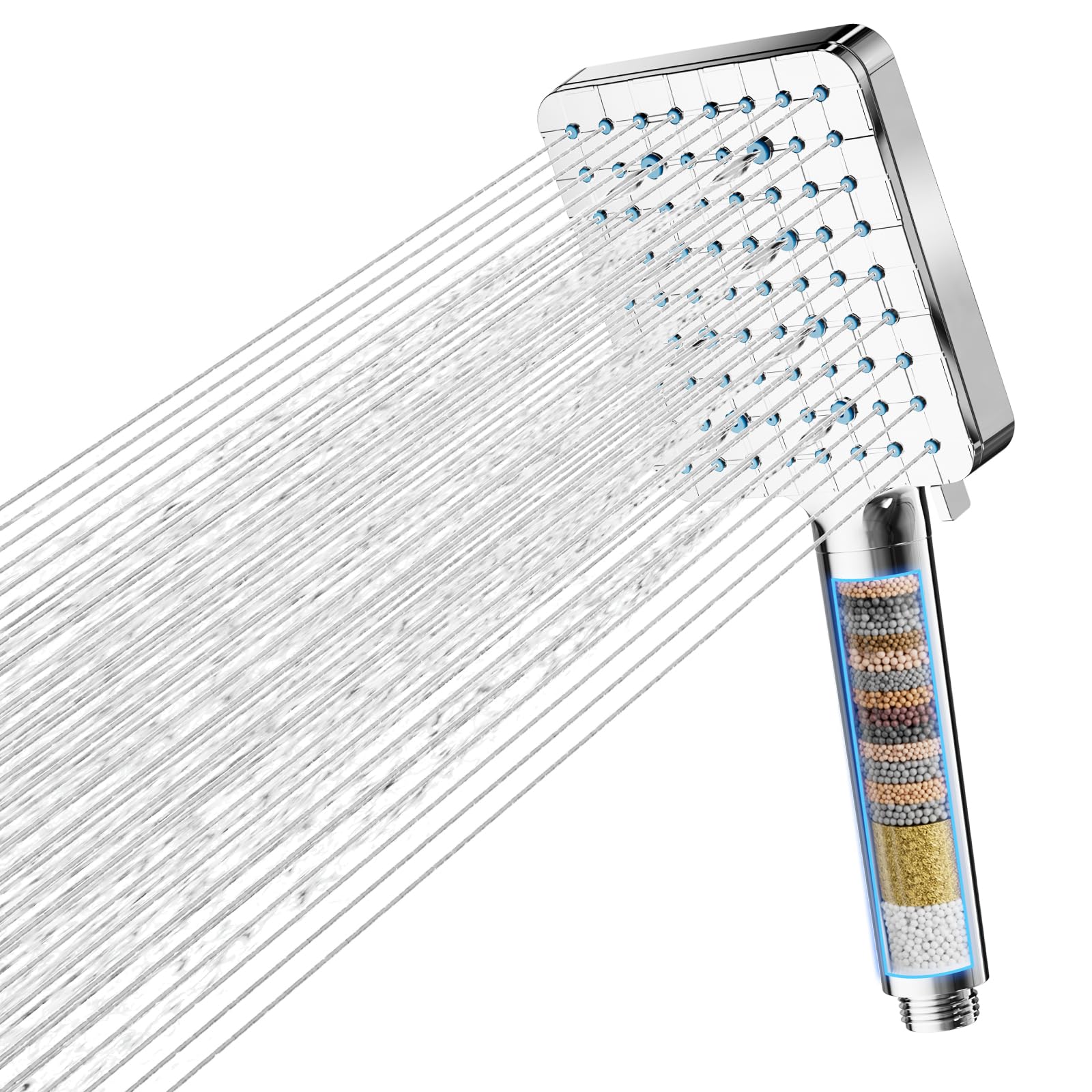 Cobbe Duschkopf mit Hochdruck 20-Stufen Filter für hartes Wasser - Quadratische Handbrause, 6 Strahlarten, entfernt Chlo