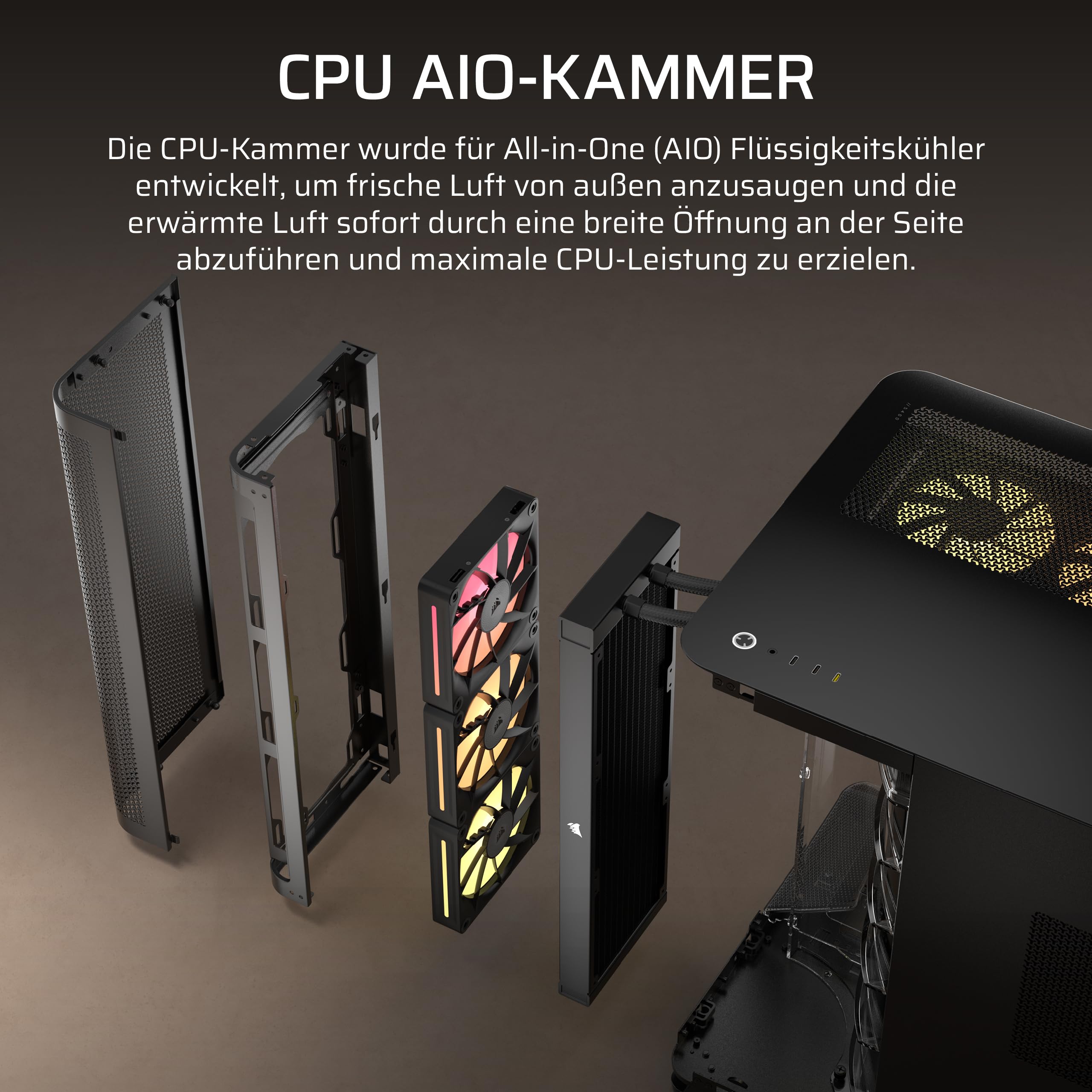 CORSAIR AIR 5400 LX-R RGB iCUE LINK Mid-Tower PC-Gehäuse – Schwarz | Dreifach-Kammer, 3x Vorinstallierte Reverse-Rotor LX-R RGB-Lüfter, Reverse Motherboard-Unterstützung