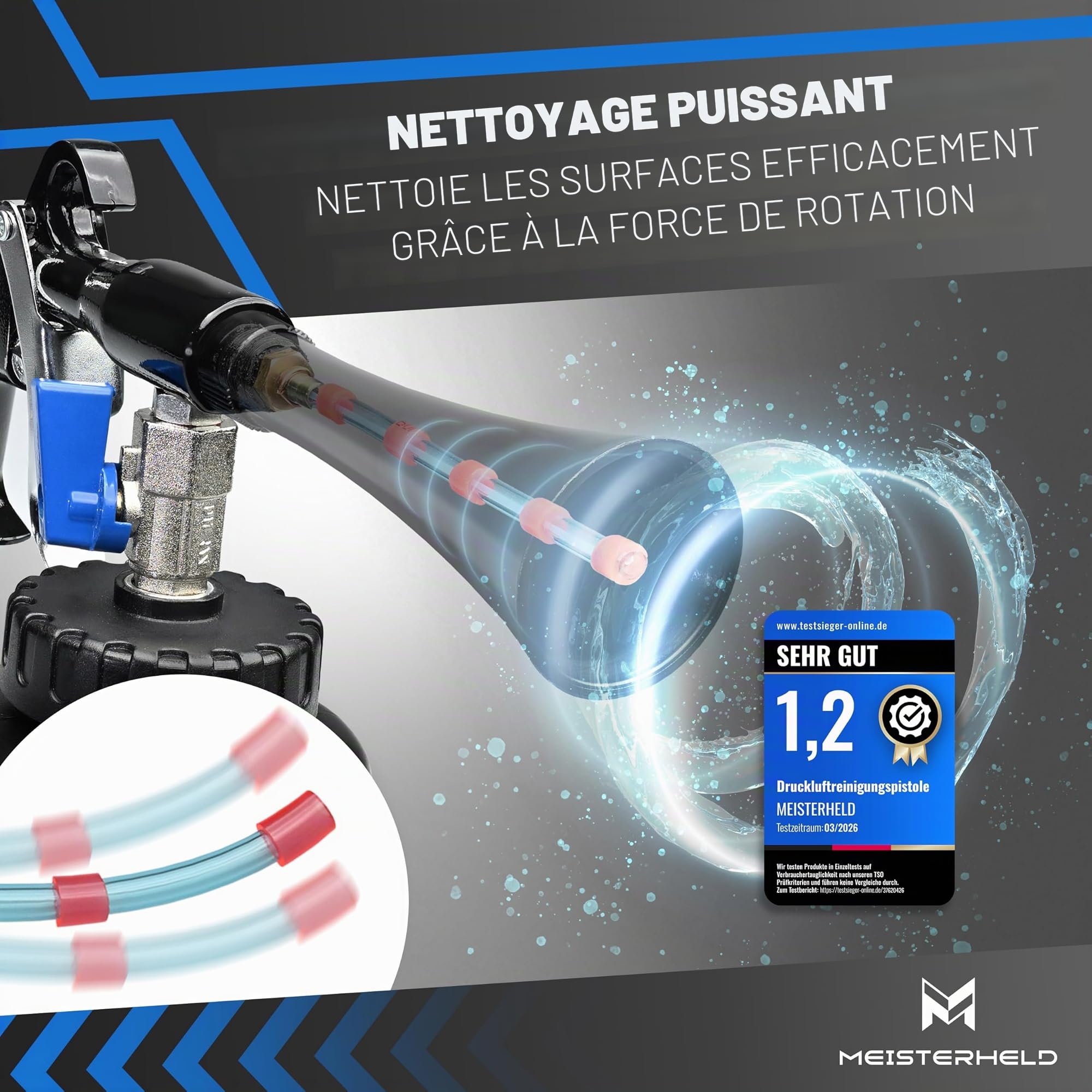 Pistolet de nettoyage à air comprimé - Nettoyeur précis à sec et humide pour voiture, tapis, etc. - Pistolet à air comprimé avec réservoir d'eau, embout brosse et valves de dosage