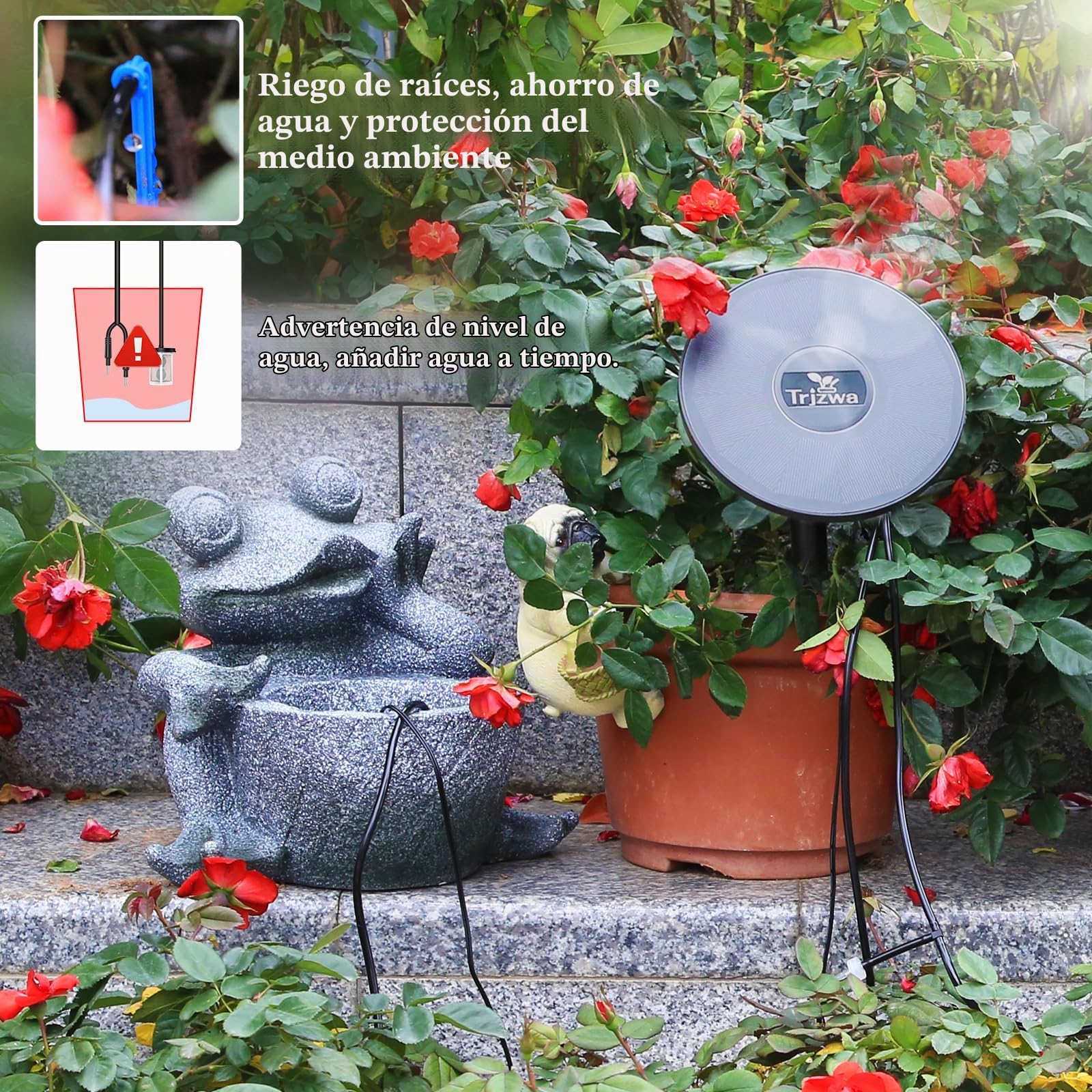Sistema de Riego Solar para Jardín,2024 Nuevo Kit Riego por Goteo con Monitoreo del Nivel del Agua,Riego por Goteo Automatico con 15 Micro Cabezales de Goteo para Vacacione/Terrazas de Balcones