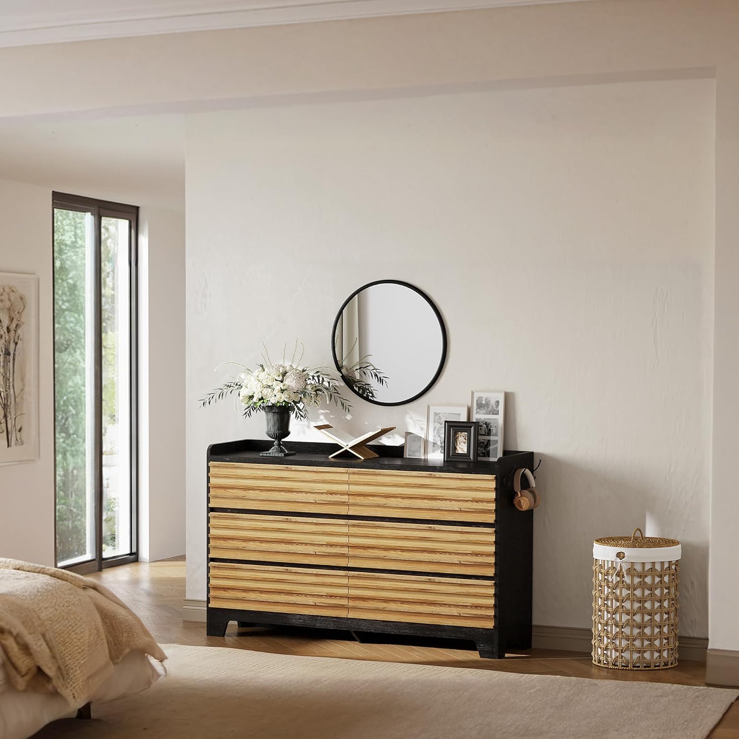 ANCTOR dresser used as a TV stand with a 65-inch television