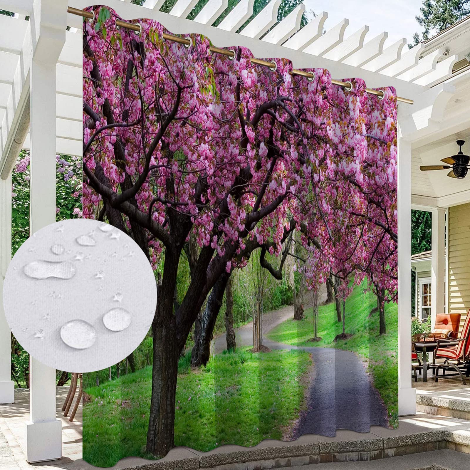 NYKJBD Printed Outdoor Curtains for Gazebo, Waterproof Outdoor Curtains with Grommet, Forest Landscape Pattern, Thermal Insulated Blackout Curtains,1 Panel,#L-W84 xH72