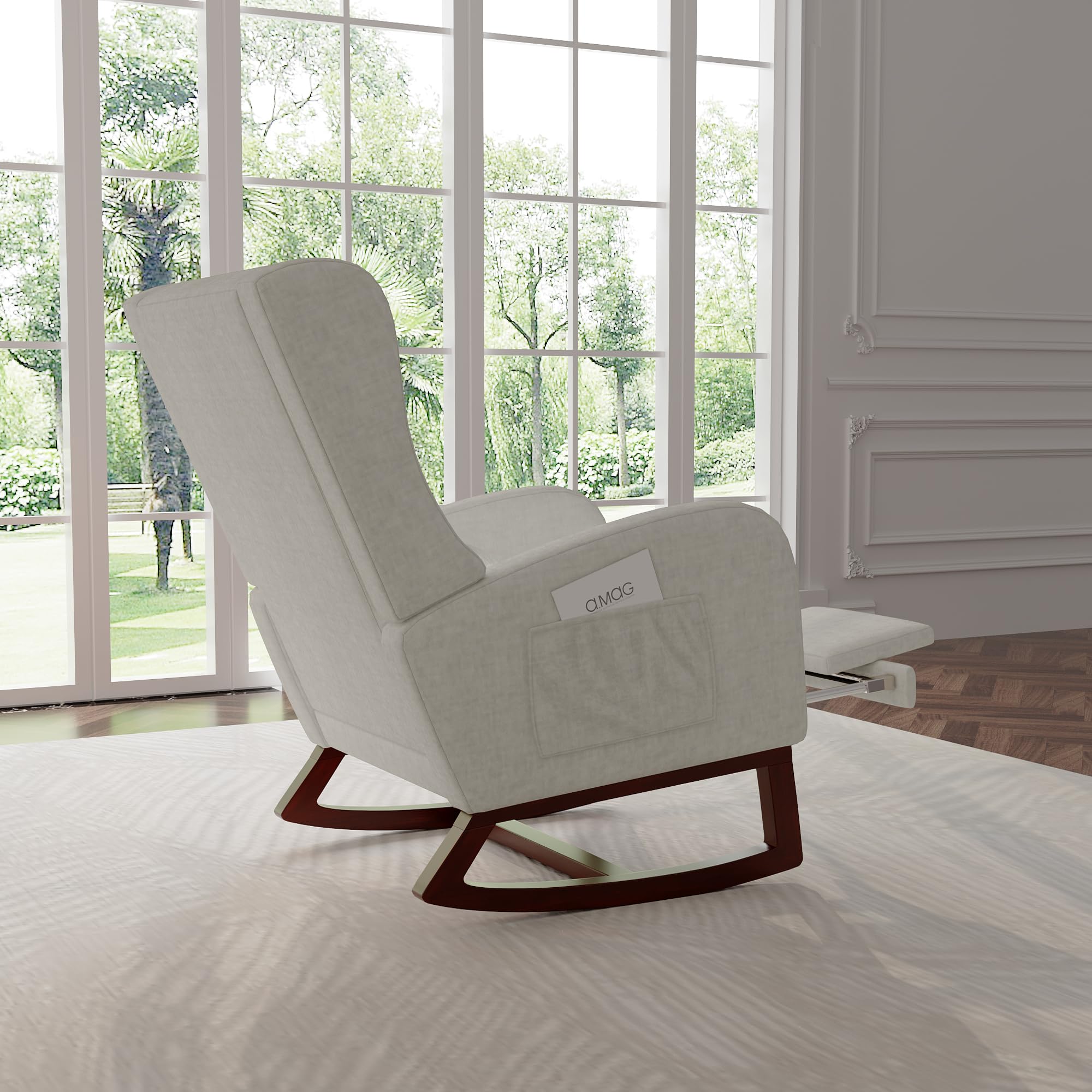 Mecedora JiaOyu con reposapiés retráctil, sillón de relax con cojín lumbar y bolsillos laterales