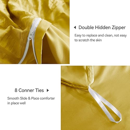 Miniatura 5 de JELLYMONI Juego de funda de edredón amarilla tamaño King, juego de cama de microfibra lavada de 3 piezas, juego de funda de edredón de sirsaca suave