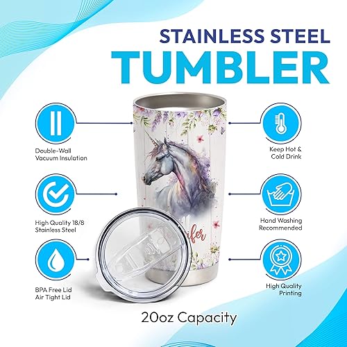 Miniatura 4 de Hyturtle Regalos personalizados para los amantes de los unicornios, vaso de acero inoxidable con nombre personalizado de 20 onzas con tapa, idea de