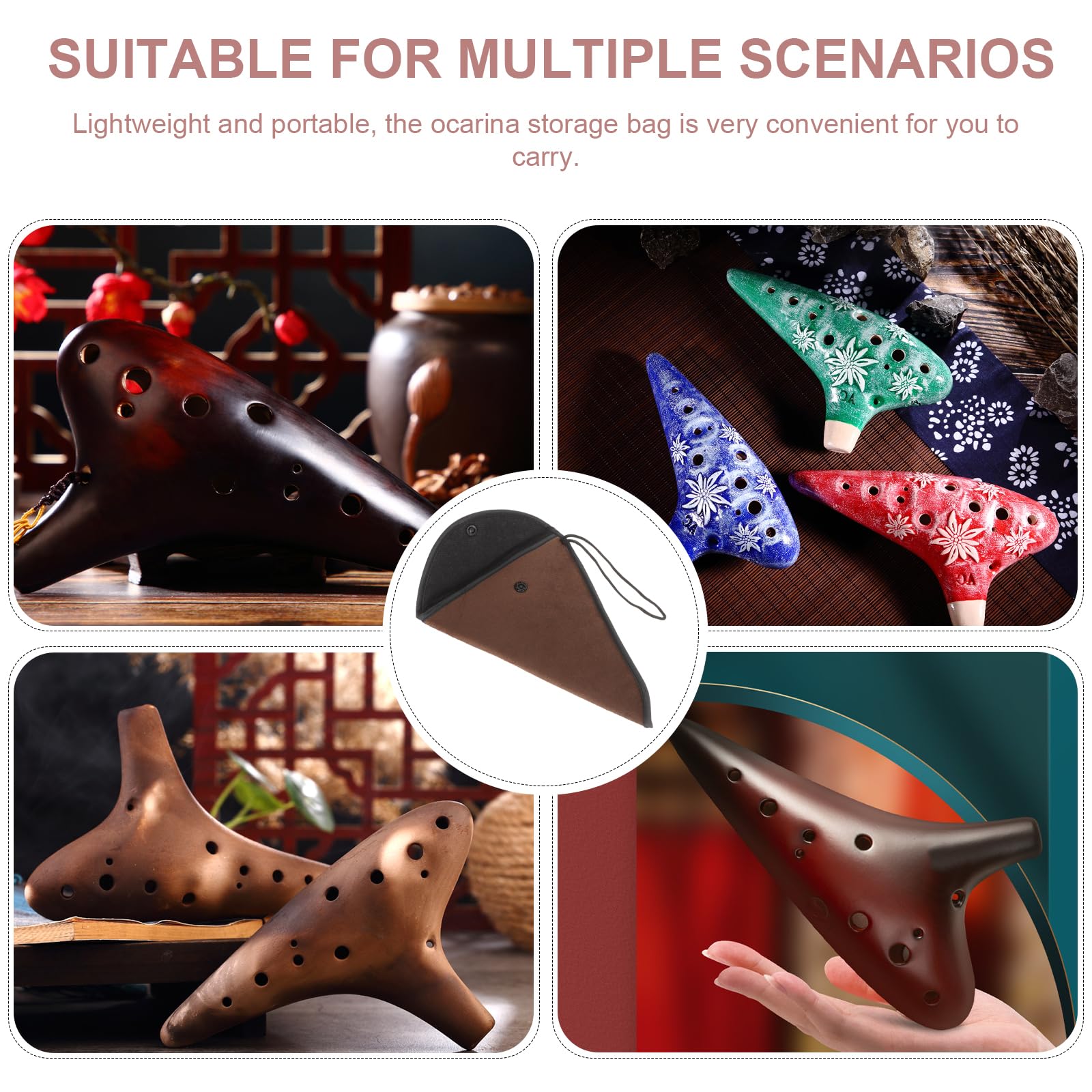 Amosfun 3 custodie protettive Ocarina, 1 borsa in tessuto non tessuto, borsa da viaggio in ceramica, accessorio da viaggio Ocarina, borsa anti-perdita per 12 fori