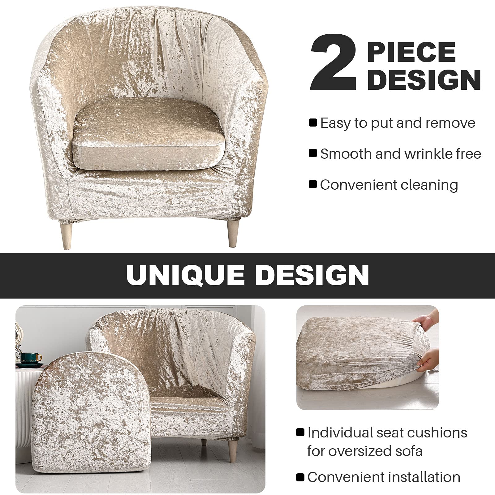 Set Di 3 Fodere Per Poltrona Da 1 Posto, In Velluto Elasticizzato Super Morbido, Copripoltrona Divano, Coprisedia Con 1 Fodera Per Schienale E 1 Federa Per Cuscino Per Soggiorno (caffè Scuro - Foto 2