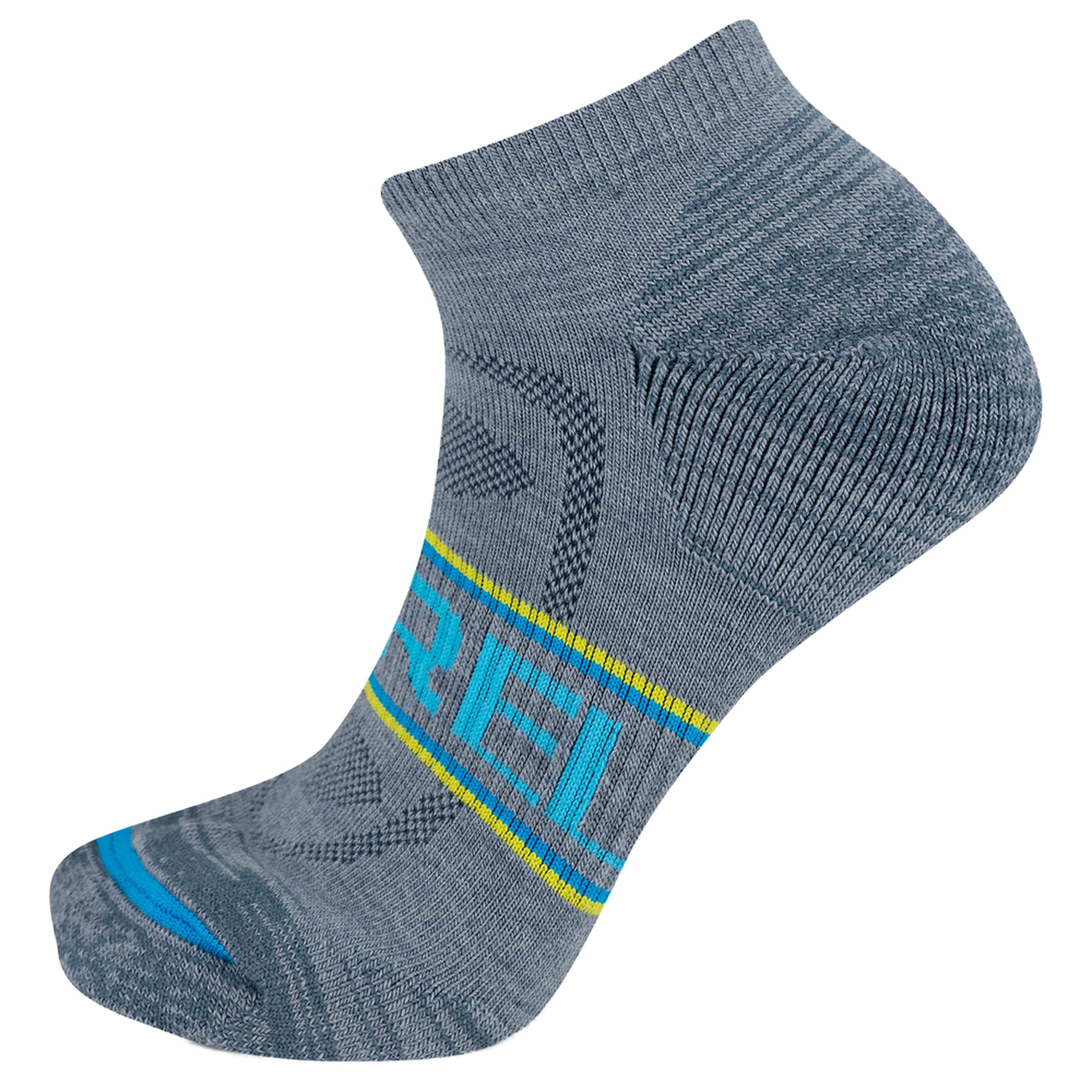 Merrell Men's and Women's Zoned Cushioned Wool Hiking Low Cut Socks-1 Pair Pack-Breathable Arch Support, Gray/Blue, Medium-Large