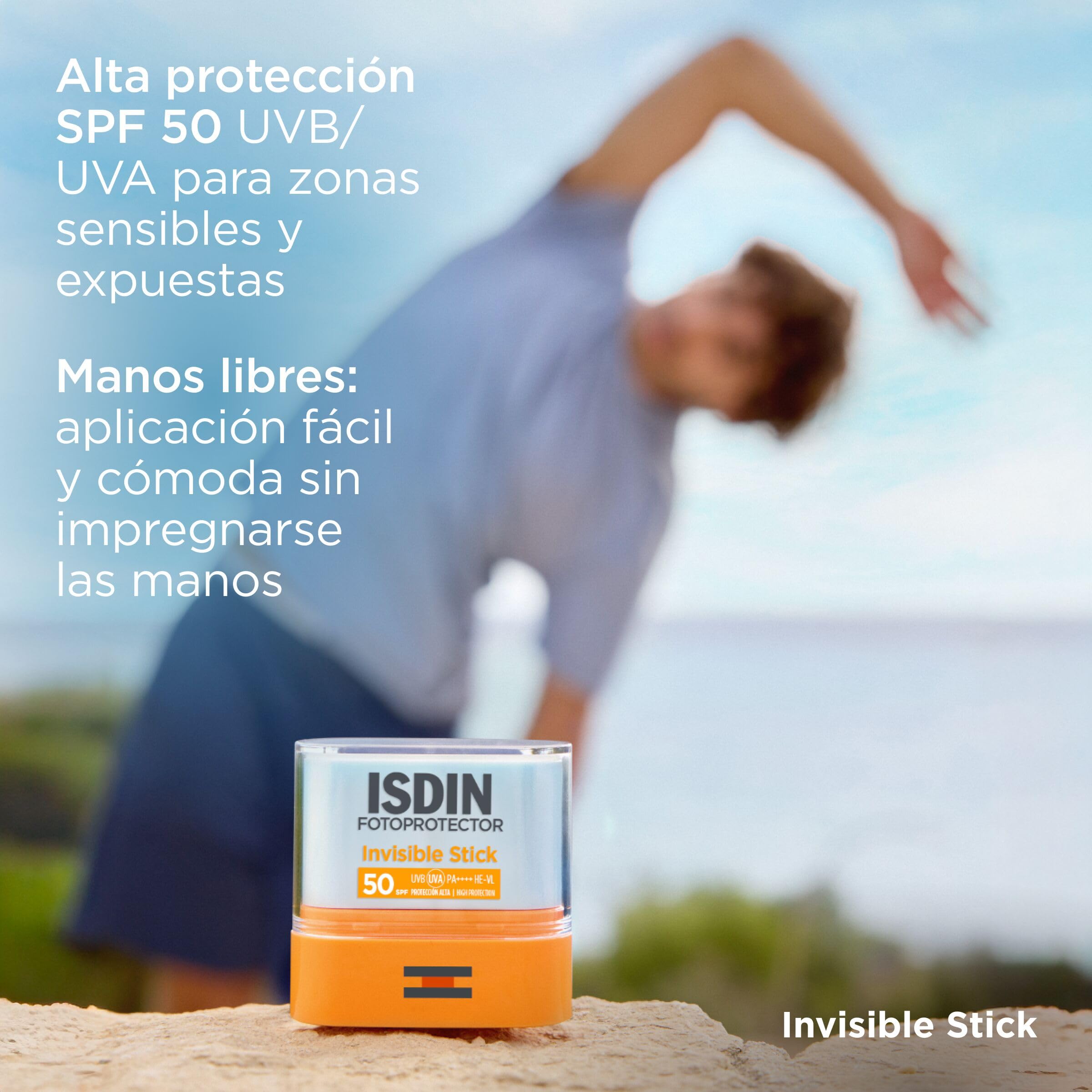 ISDIN Fotoprotector Invisible Stick SPF 50 Protector Solar Resistente Al Agua, No Pegajoso 10 g