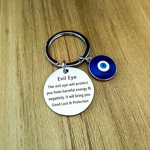 Miniatura 6 de Meimimix Llavero contra el mal de ojo, amuleto de buena suerte, para familiares, amigos, cumpleaños, Navidad, graduación, joyería, plateado