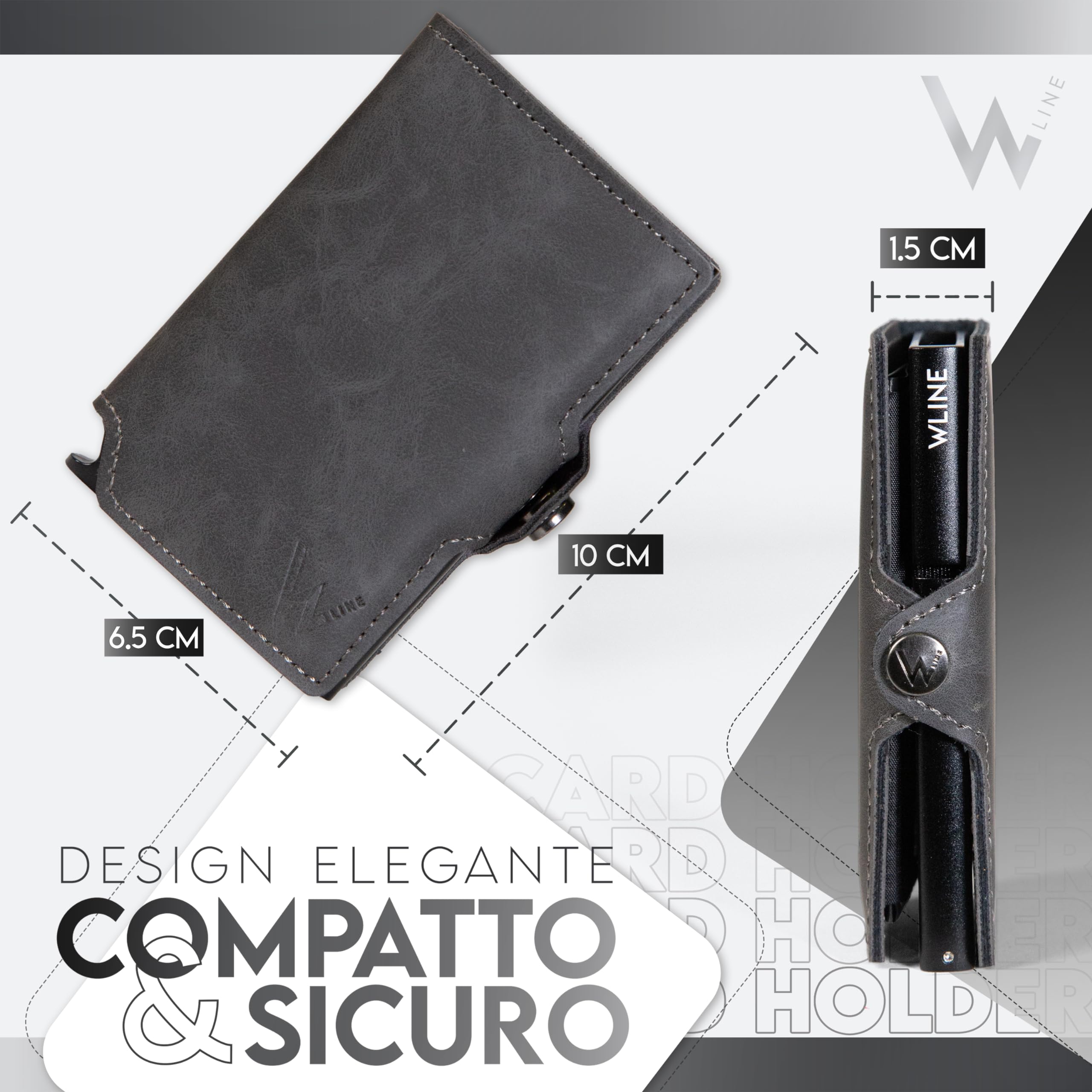 WLine Porta Carte di Credito Uomo e Donna Schermato in Pelle PU - Portafoglio Uomo Slim Rfid Compatto ed Elegante - Portatessere Uomo Tascabile (Grigio Vintage senza Zip)