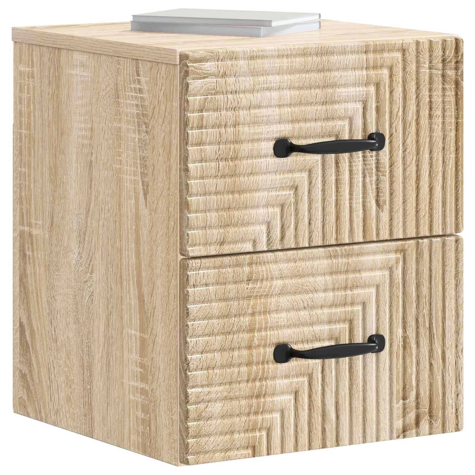 Wandmontierter Nachttisch Sonoma-Eiche 2er Set, 34,5 x 33 x 40 cm mit Stauraum, Schubladen, Ablage, für Schlafzimmer, Wohnzimmer, Büro, Staubschutz, robuste Holzwerkstoff, vielseitig