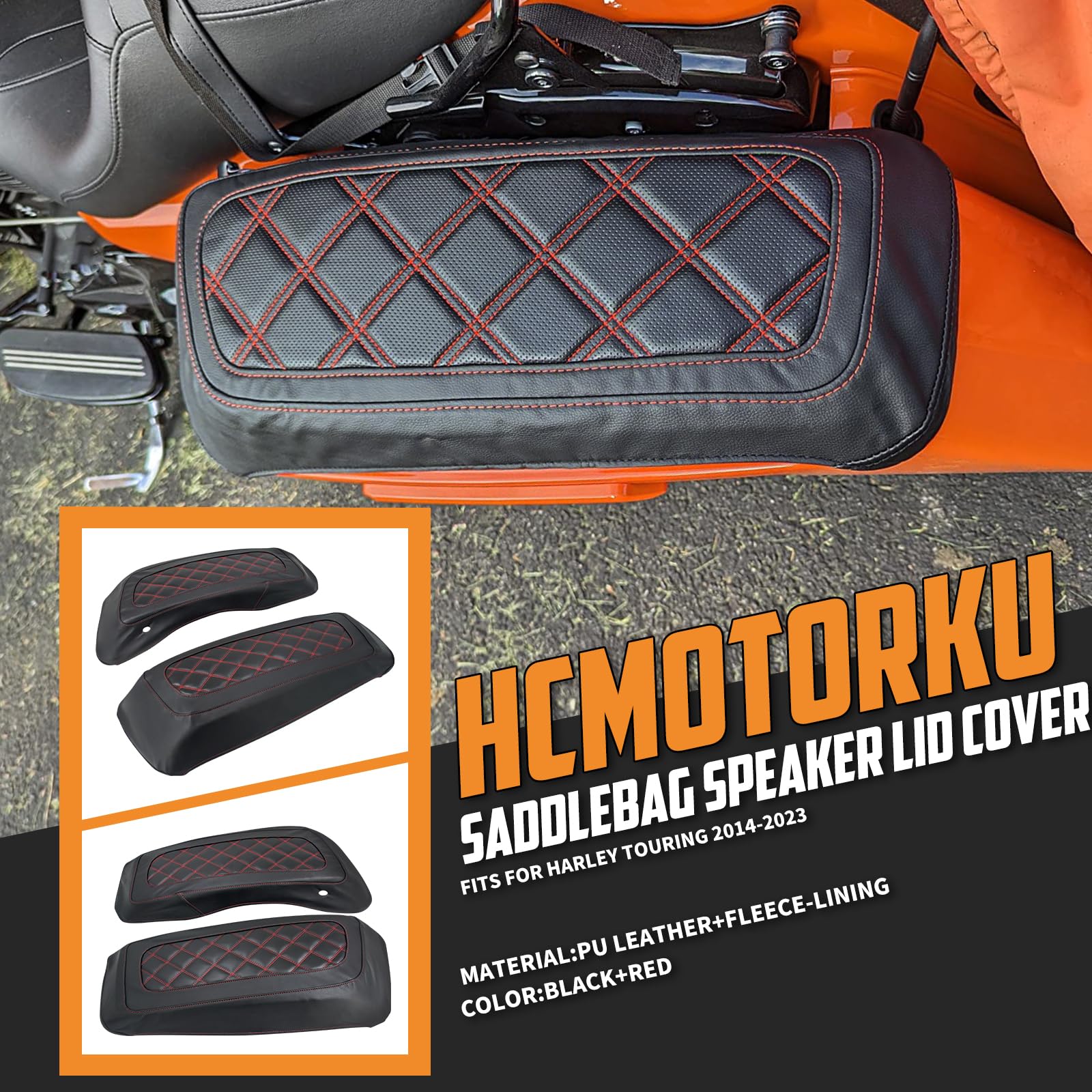 Housses de Couvercle de Sacoche, Housses rigides pour Harley Touring Street Glide Road Glide Road King Electra Glide Tri Glide 2014-2024 (Coutures Rouges)