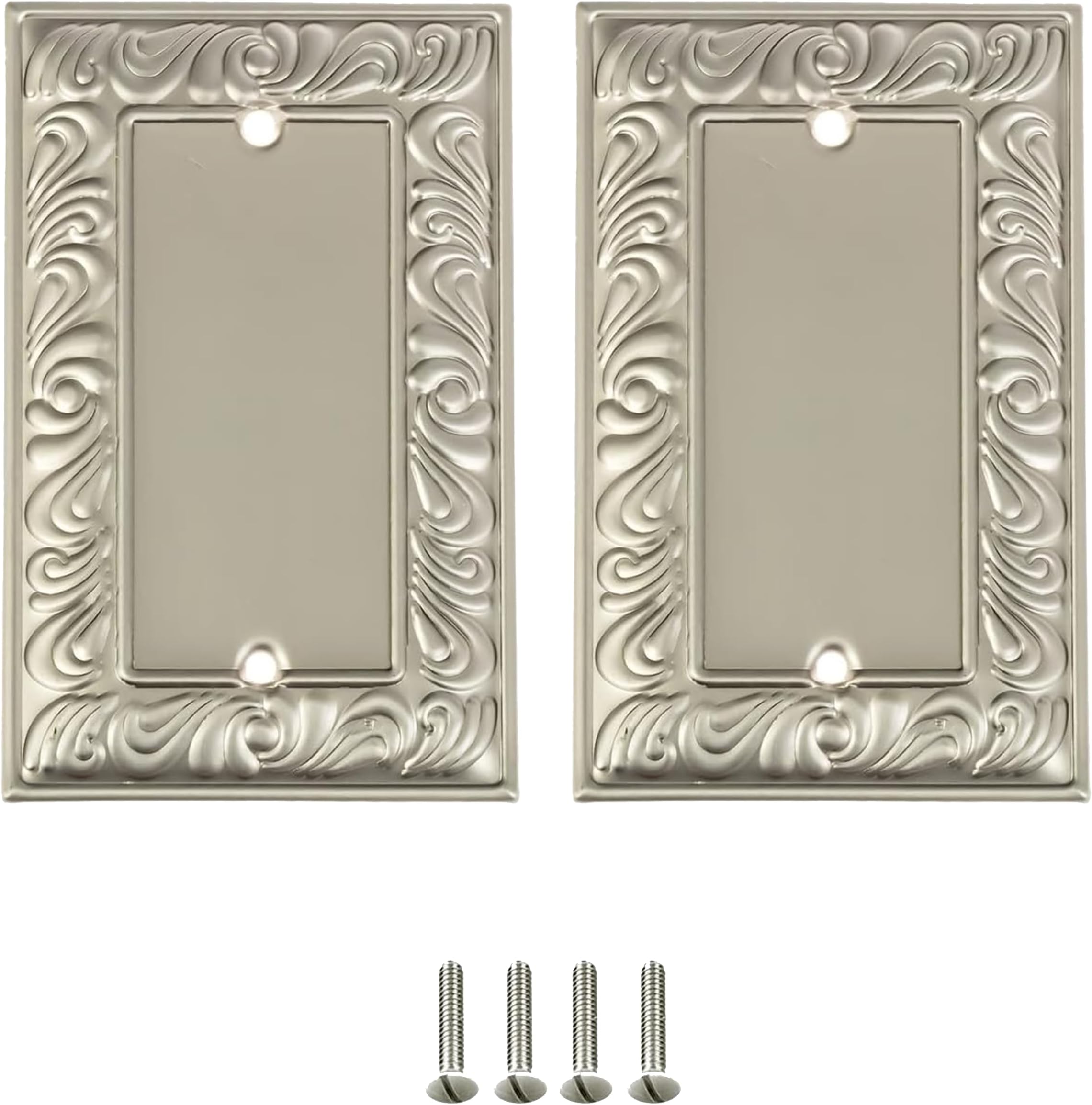Pack of 2 Wall Plate Outlet Switch Covers by SleekLighting | Satin Nickel Wall plates| Variety of Styles: Decorator/Duplex/Toggle/Blank/& Combo | Size - 1 Blank