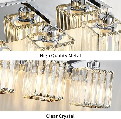 Miniatura 4 de Moderna lámpara de tocador de baño de 3 luces de cristal cromado moderno sobre espejo cromado iluminación de tocador de cristal aplique de pared