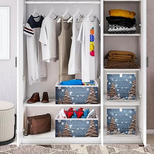 Miniatura 6 de Wooden Christmas Tree Snowflakes Cube Storage Bin Fabric Storage Cubes Foldable Storage Box Large Closet Organizers Baskets Containers for Shelves