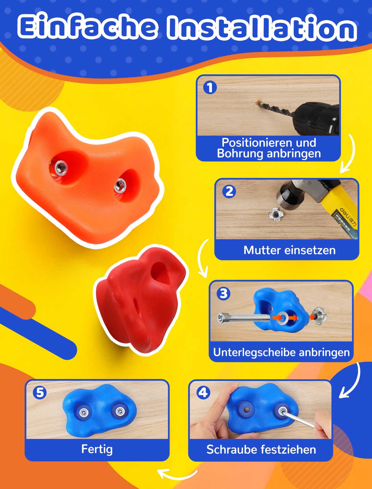 Trymaker Klettergriffe, Kinder Klettersteine für Kletterwand,Stück Kletterwandgriffe Set für Kinder Erwachsene Outdoor