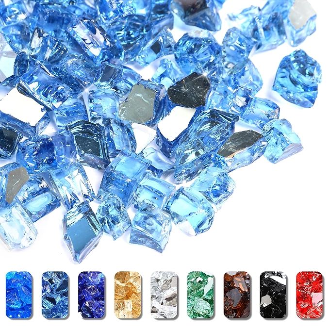 Grisun太平洋蓝色火焰玻璃，反射高光 tempered玻璃石，适用于天然和丙烷壁炉