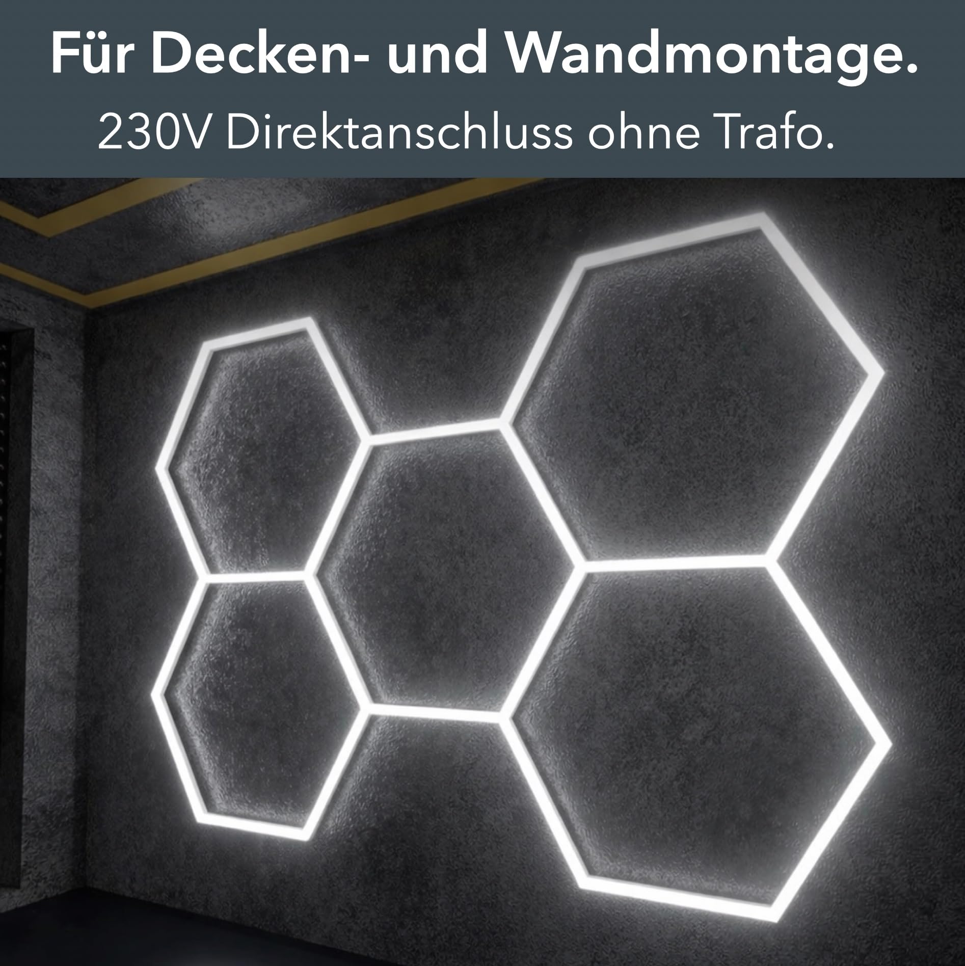 lambado® Hexagon LED Deckenleuchte Garagenlampe 5er Set | Farbtemperatur 6500K Weiß | für Werkstatt Garage Fitnessstudio Barber Shop Salon Showroom