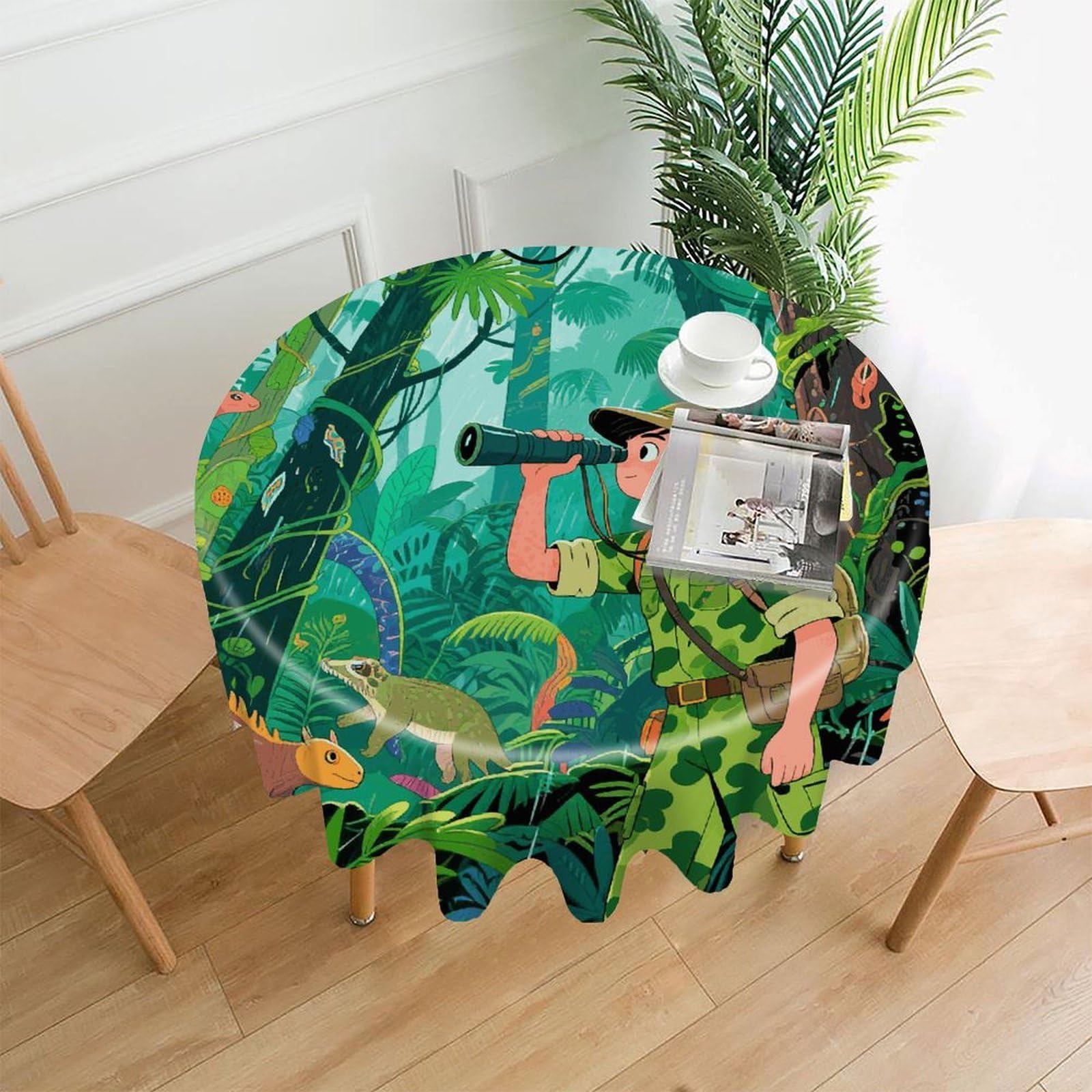 FekiLoot Tropical Rainforest Round Tablecloth Cover 60 Inch Wrinkle Free Washable Polyester Fabric Table Cover Decorative Round Table Cloth for Home Dining Kitchen Party Farmhouse