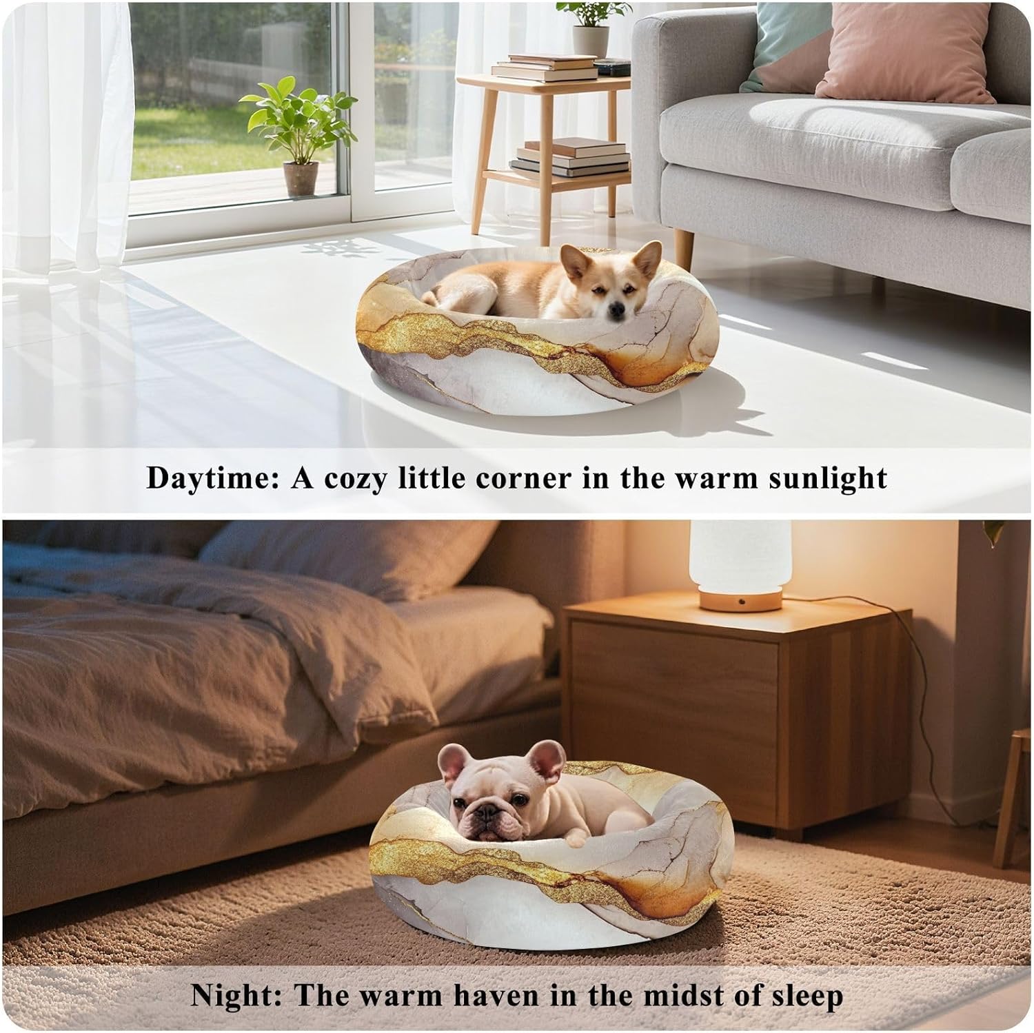 Marble White Brown Pet Dog Beds Warm & Soft Cat Pillow Bed for Small Size Pets Supplies M